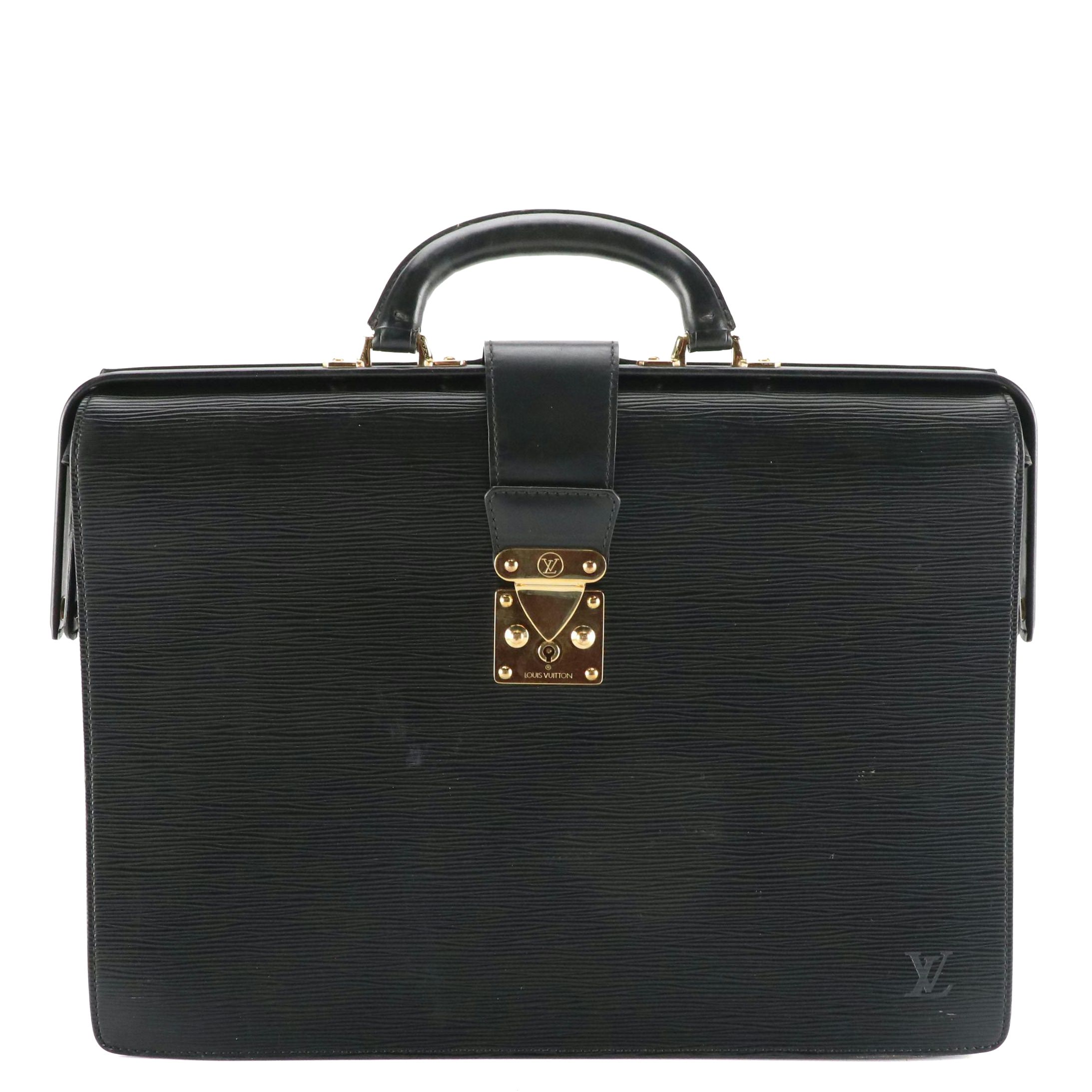 Louis Vuitton Serviette Fermoir Briefcase in Black Epi Leather
