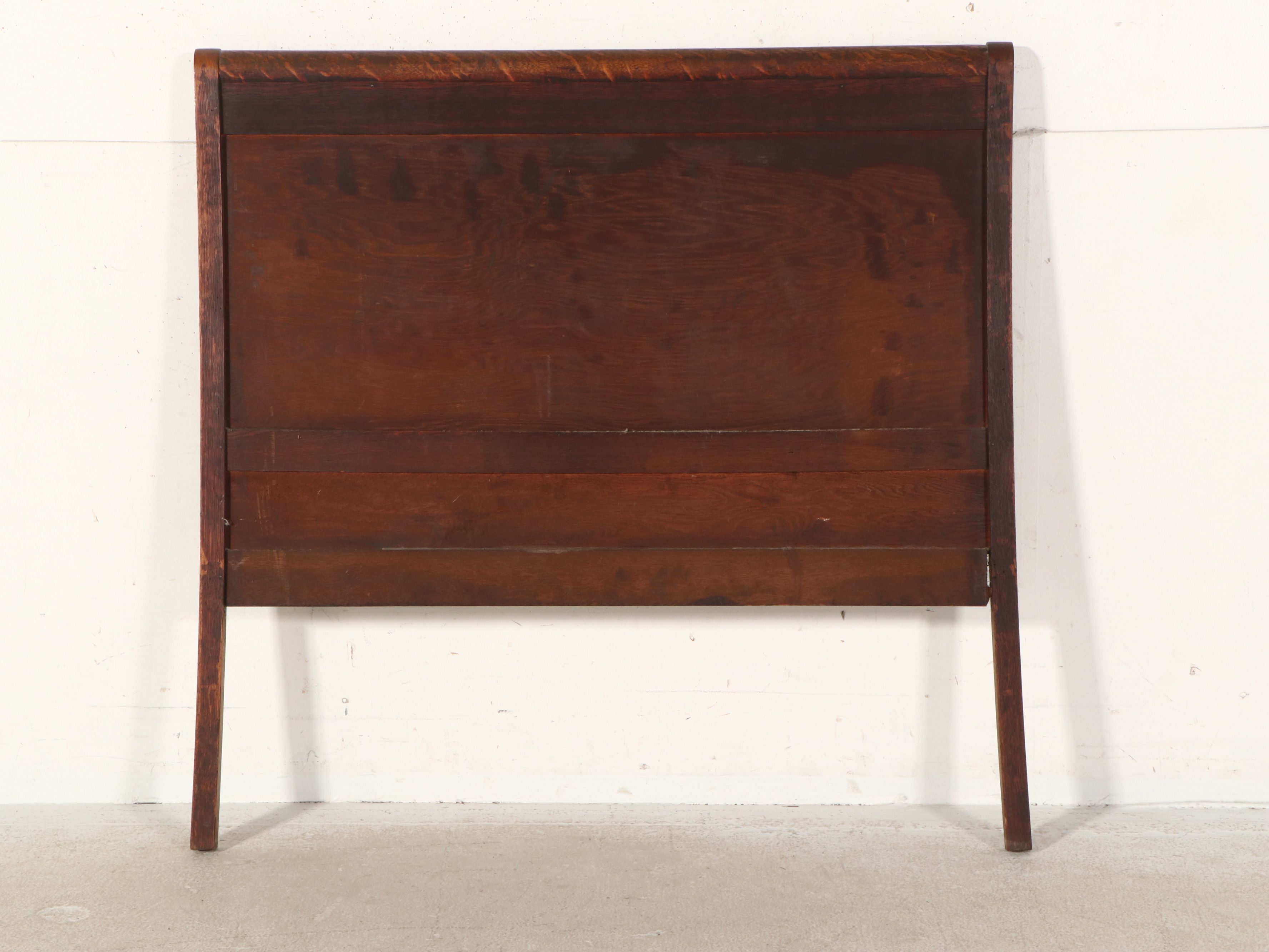 Edwardian Oak Full Size Sleigh Bed Frame, Early 20th Century