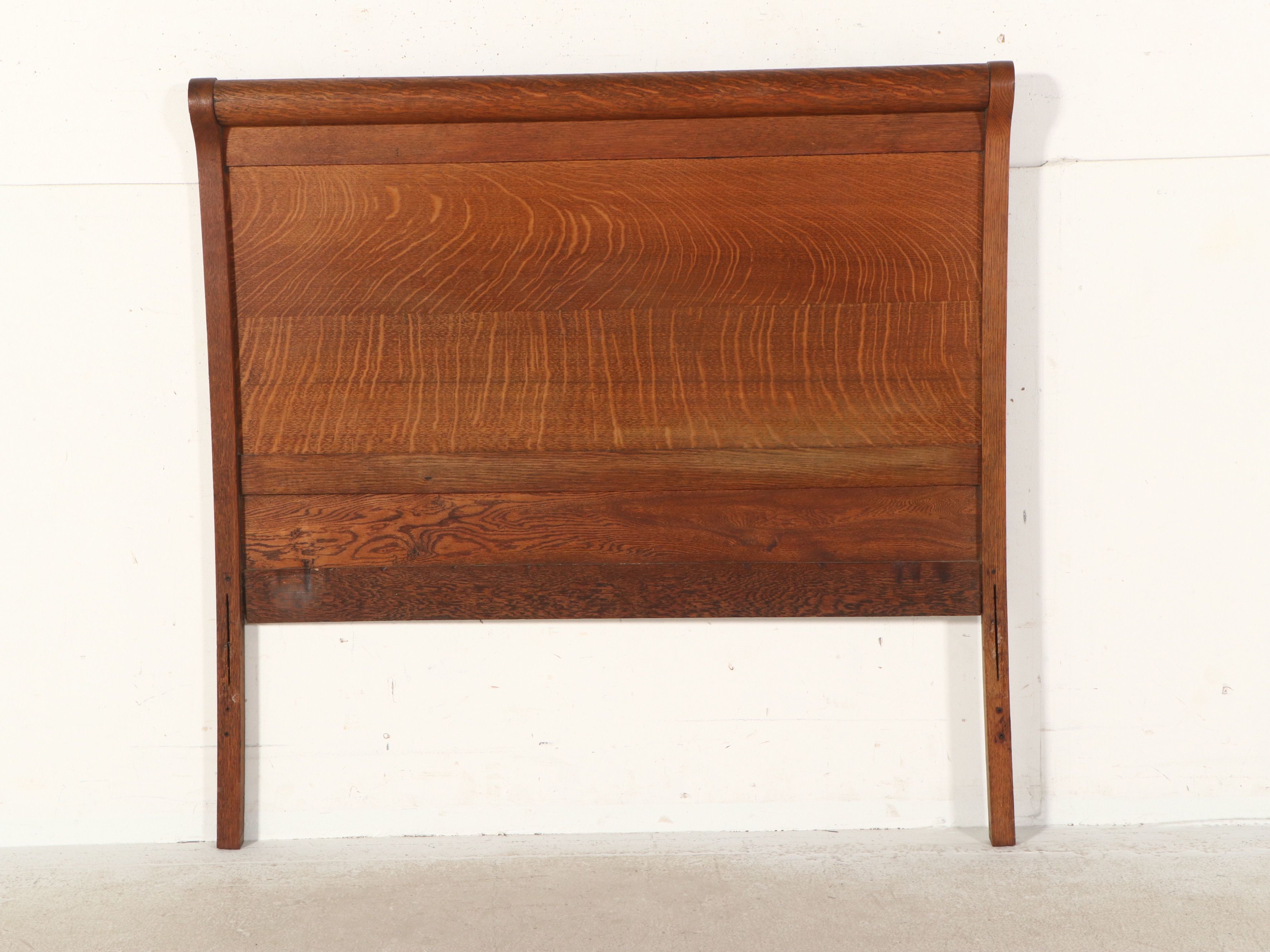 Edwardian Oak Full Size Sleigh Bed Frame, Early 20th Century