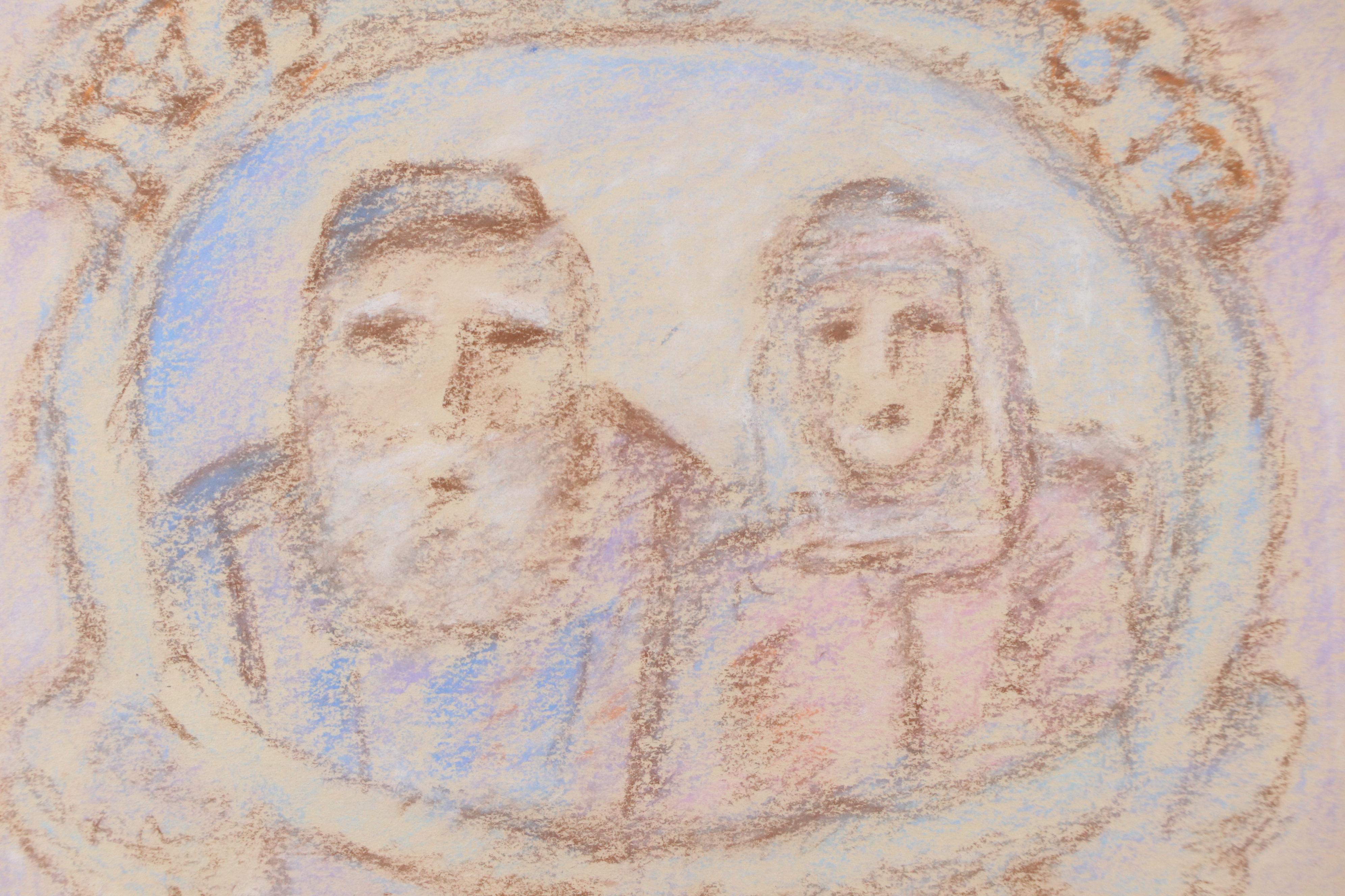 Anatoli Kaplan Oil Pastel Drawings of Portrait and Floral Still Life, 1977