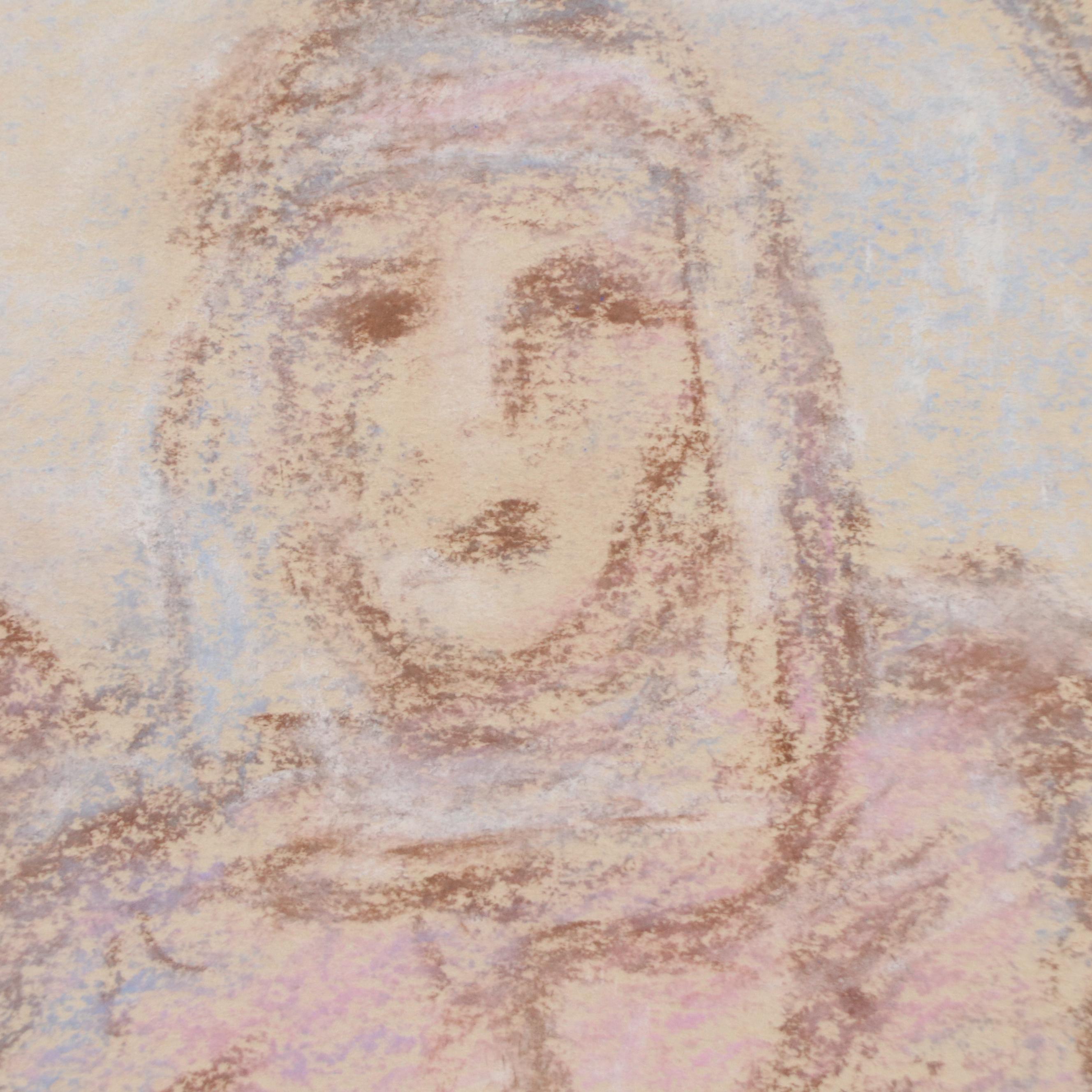 Anatoli Kaplan Oil Pastel Drawings of Portrait and Floral Still Life, 1977