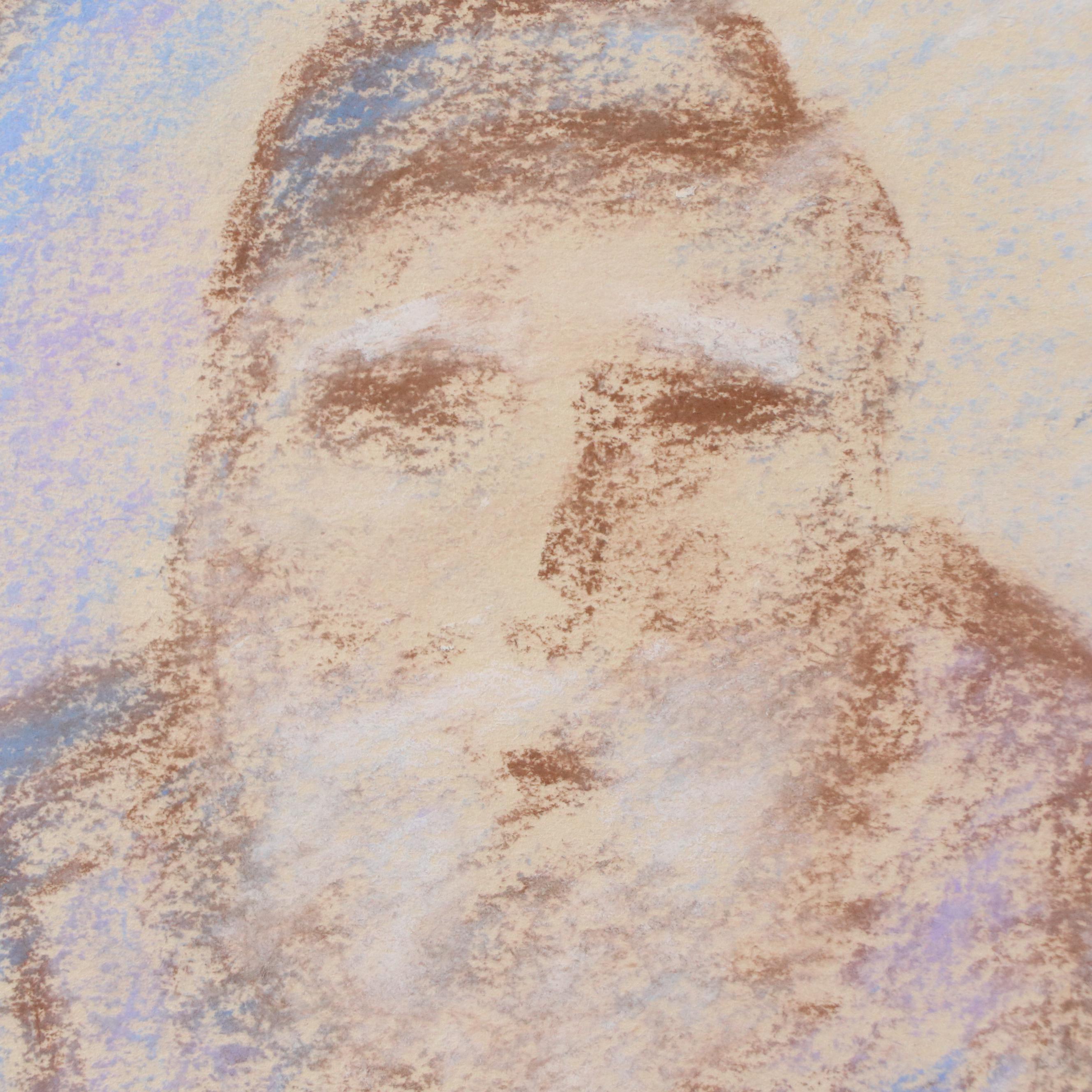 Anatoli Kaplan Oil Pastel Drawings of Portrait and Floral Still Life, 1977