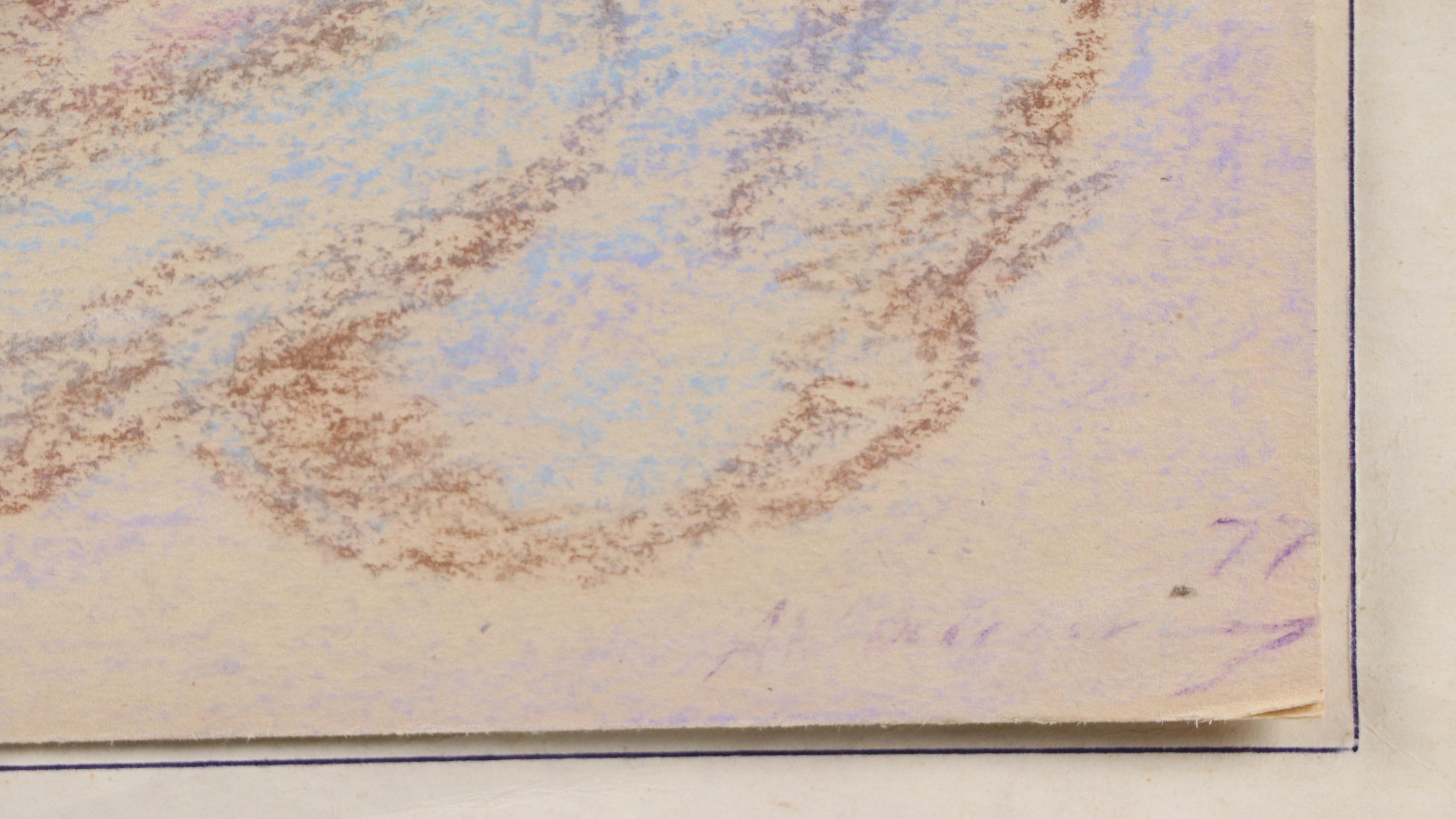 Anatoli Kaplan Oil Pastel Drawings of Portrait and Floral Still Life, 1977