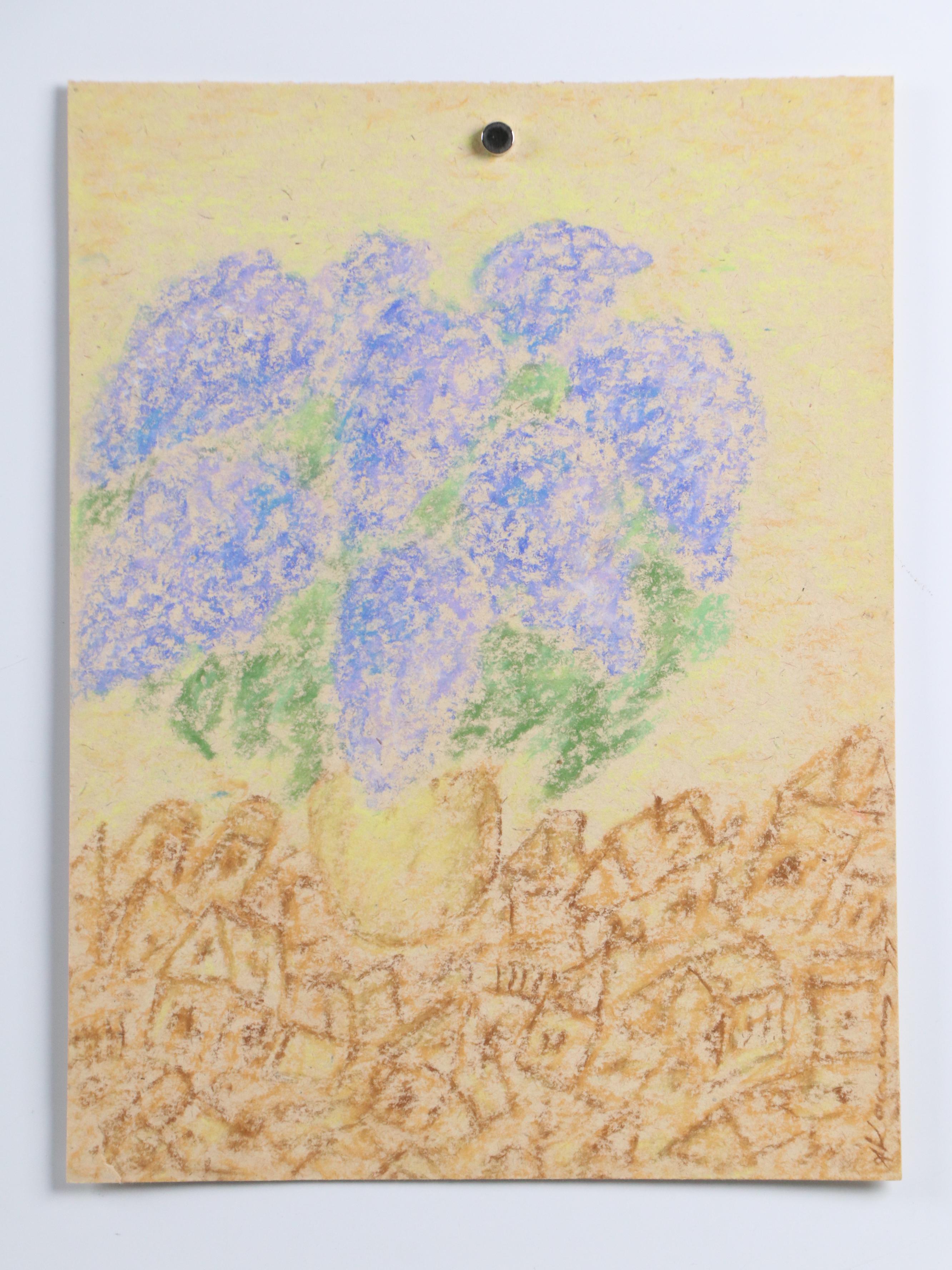 Anatoli Kaplan Oil Pastel Drawings of Portrait and Floral Still Life, 1977