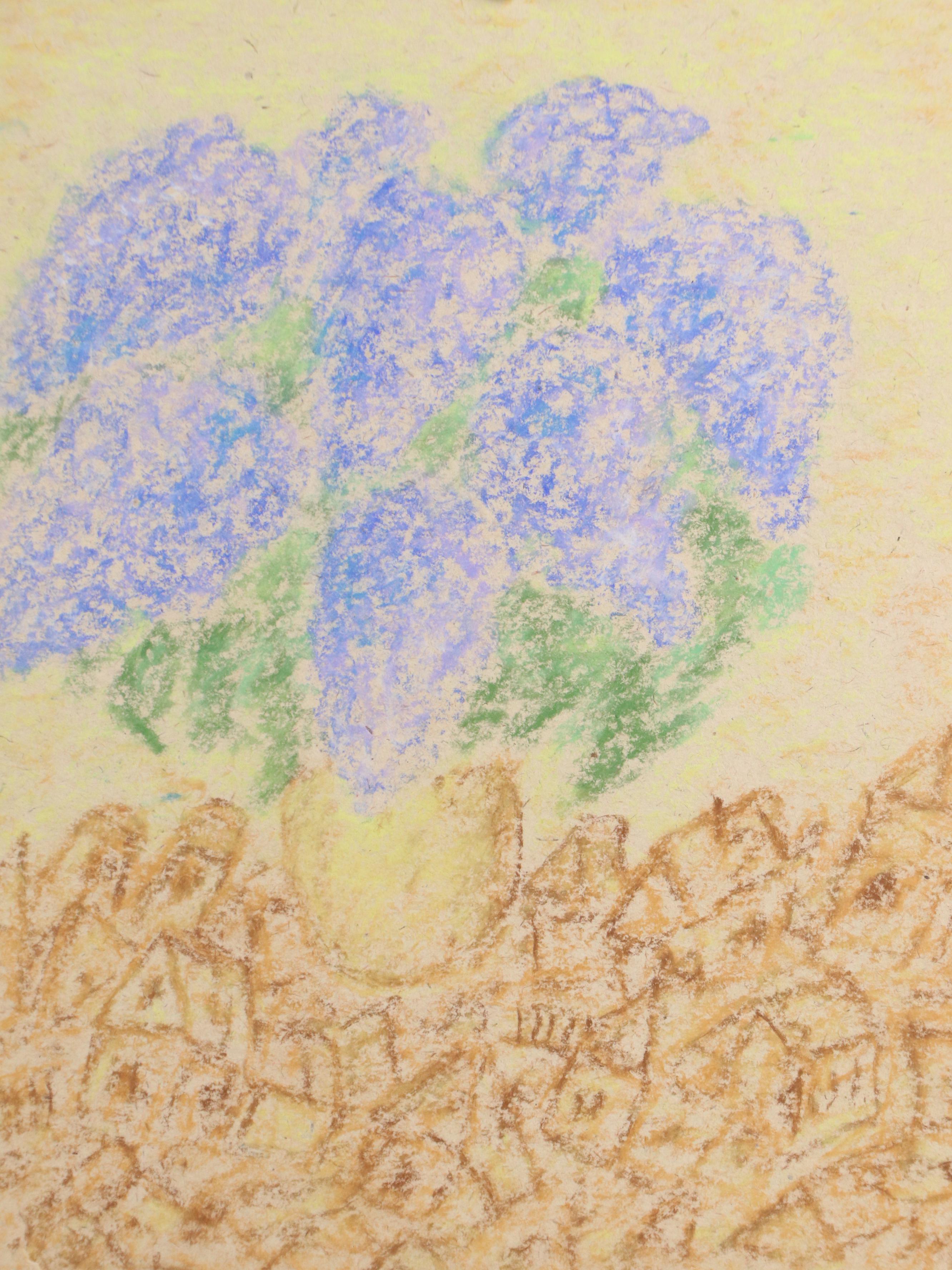 Anatoli Kaplan Oil Pastel Drawings of Portrait and Floral Still Life, 1977