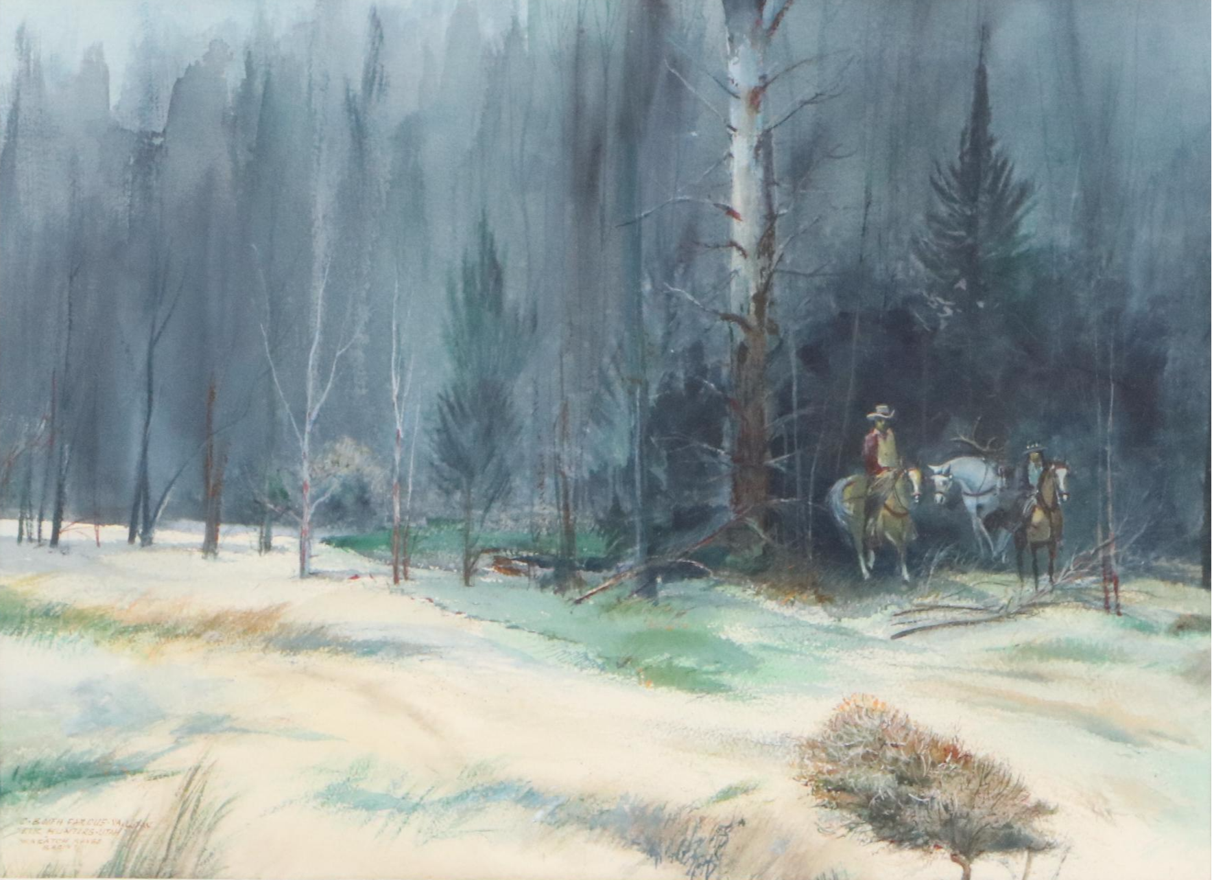 C. Booth Farcus Watercolor Painting "Elk Hunters," Mid-20th Century