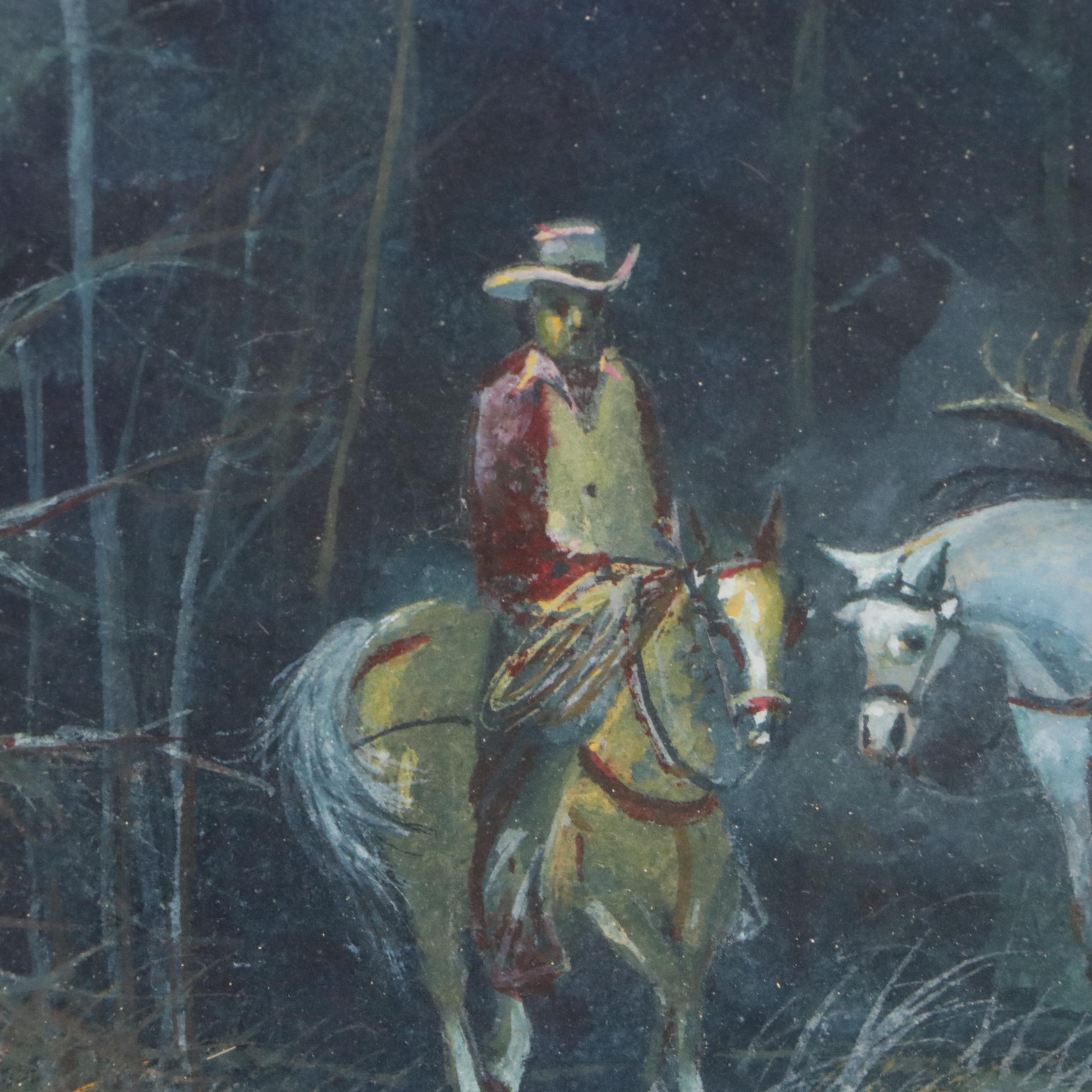 C. Booth Farcus Watercolor Painting "Elk Hunters," Mid-20th Century