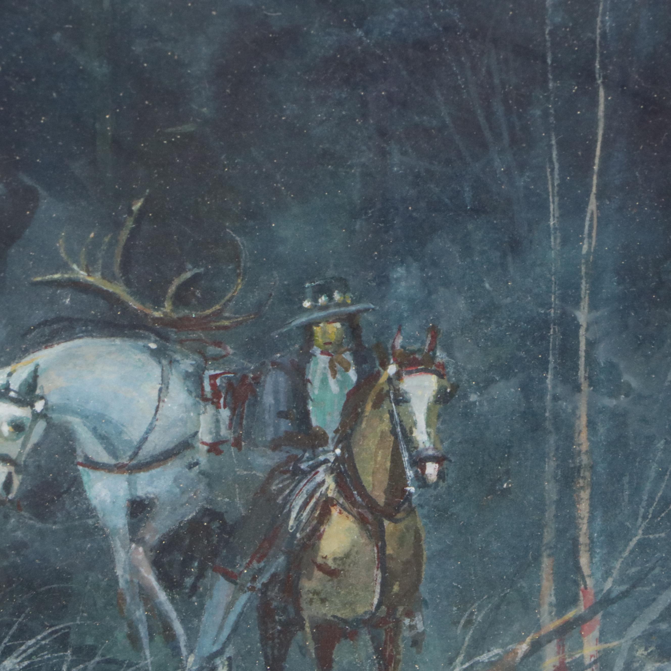 C. Booth Farcus Watercolor Painting "Elk Hunters," Mid-20th Century
