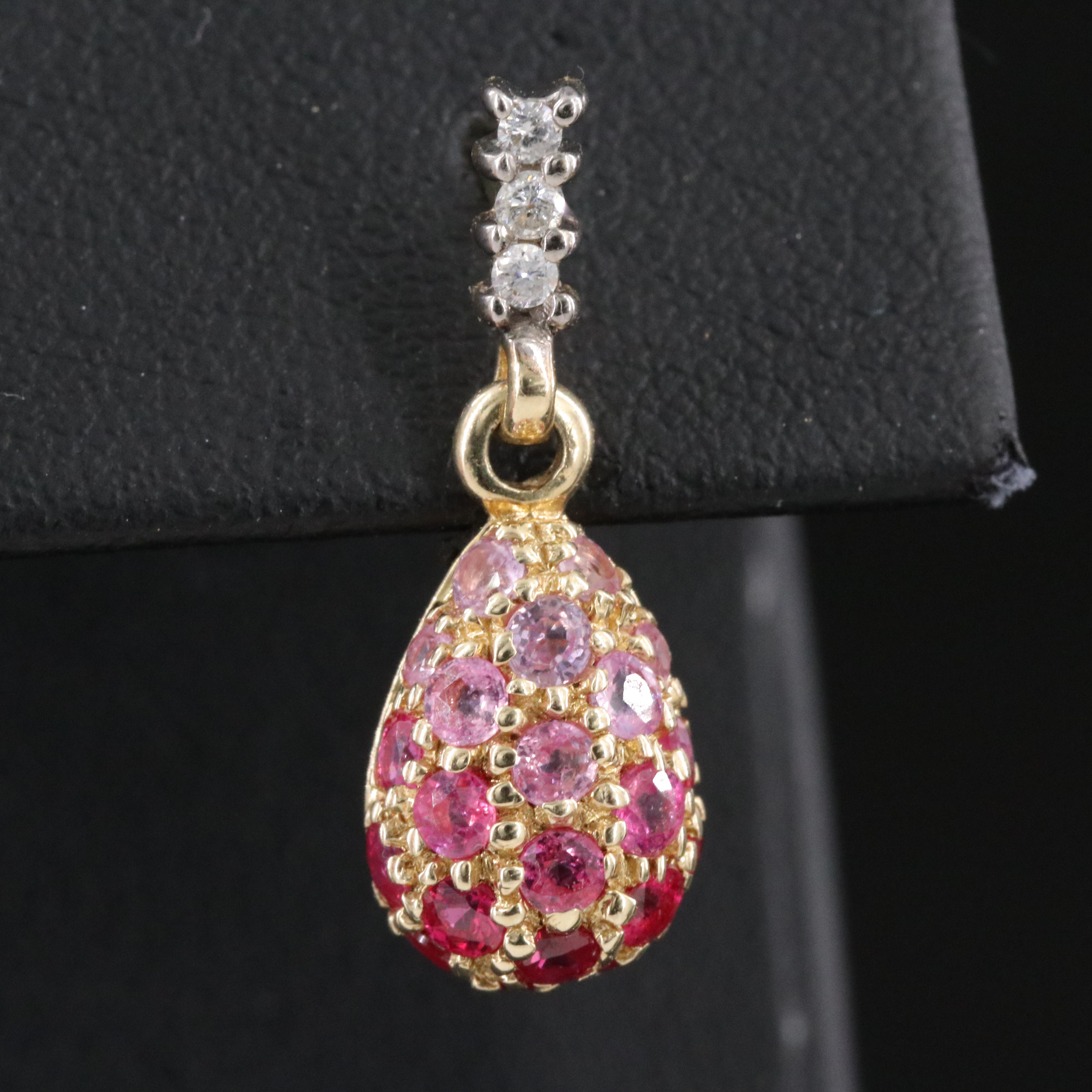 14K Pink Sapphire, Ruby, and Diamond Drop Earrings