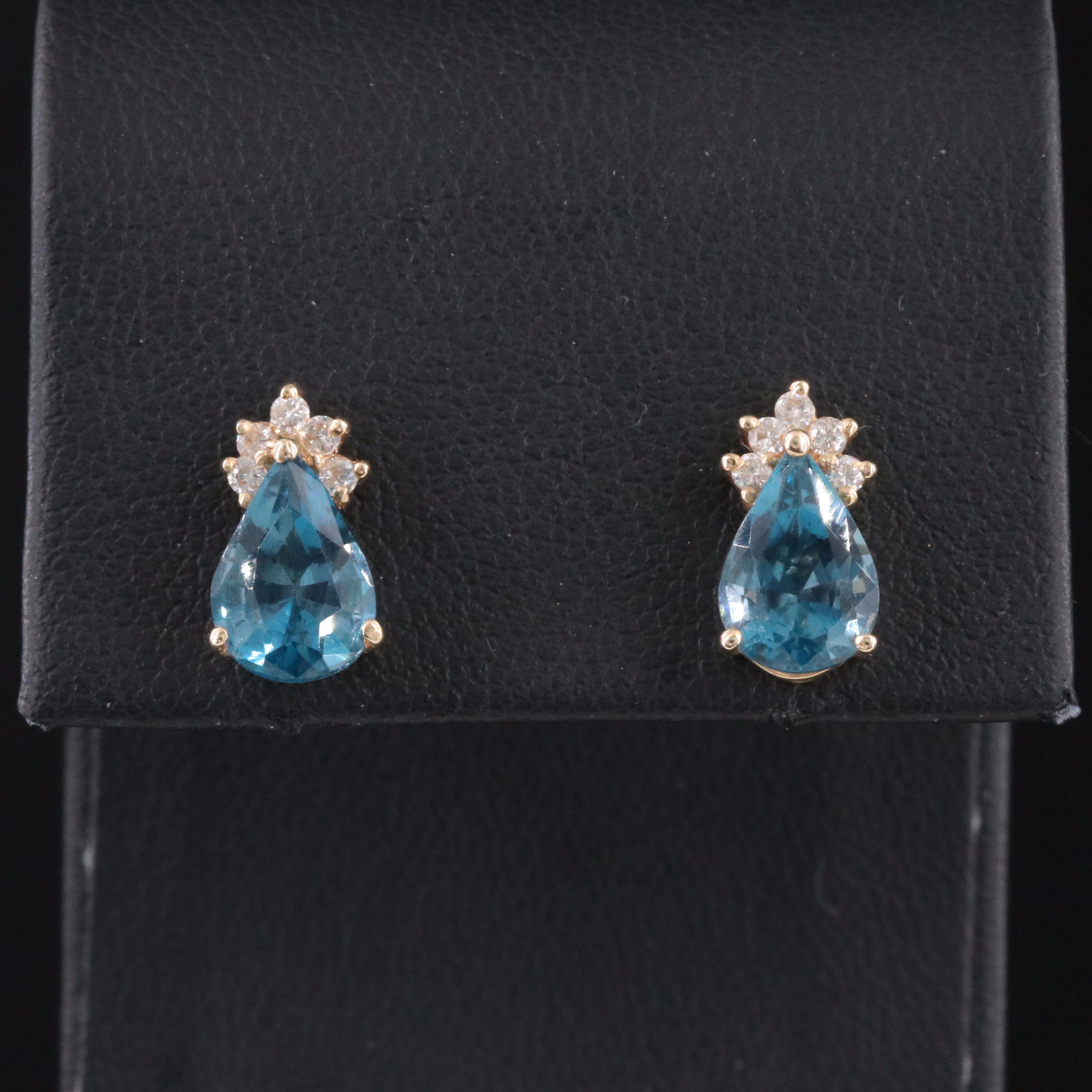 14K Blue Topaz and Diamond Earrings