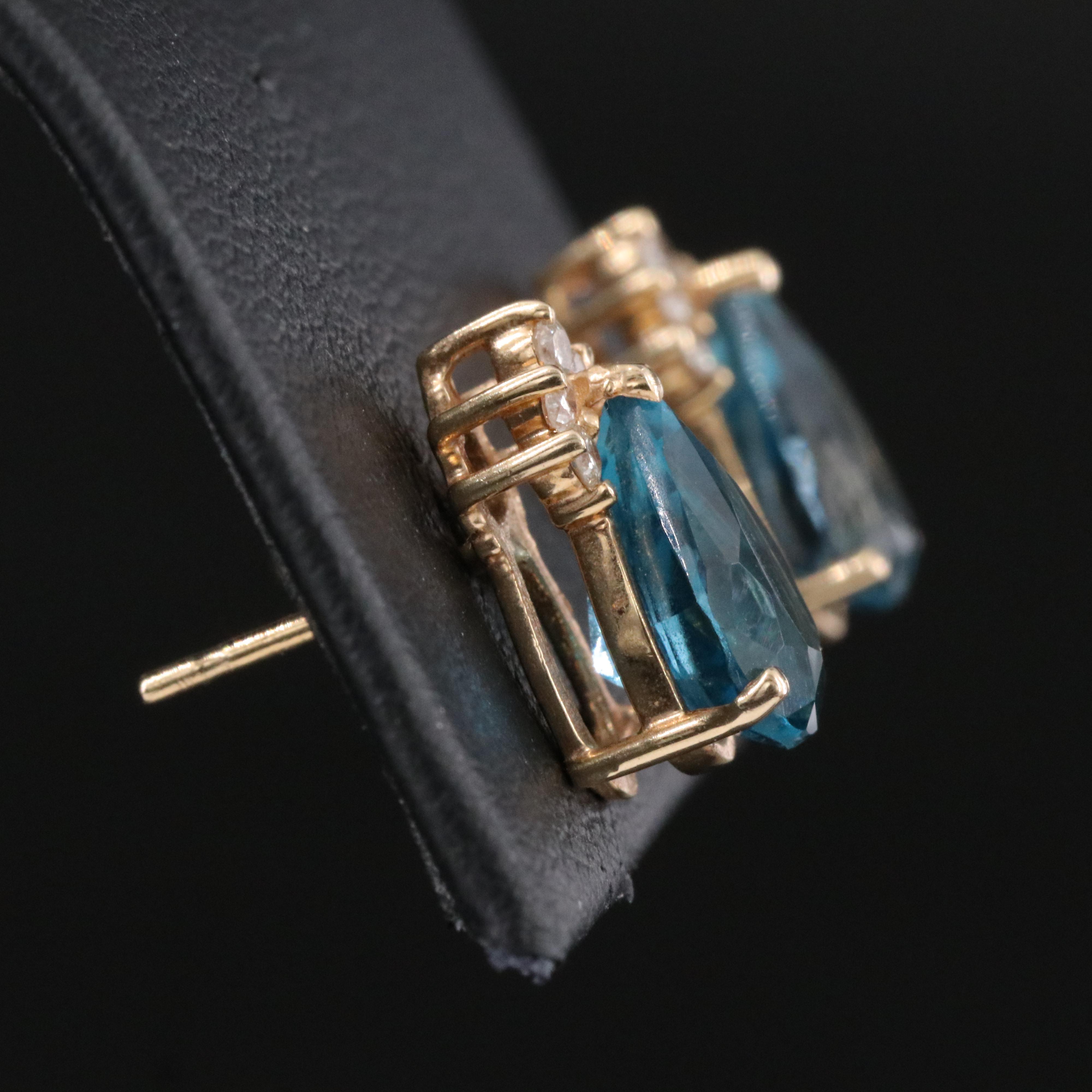14K Blue Topaz and Diamond Earrings