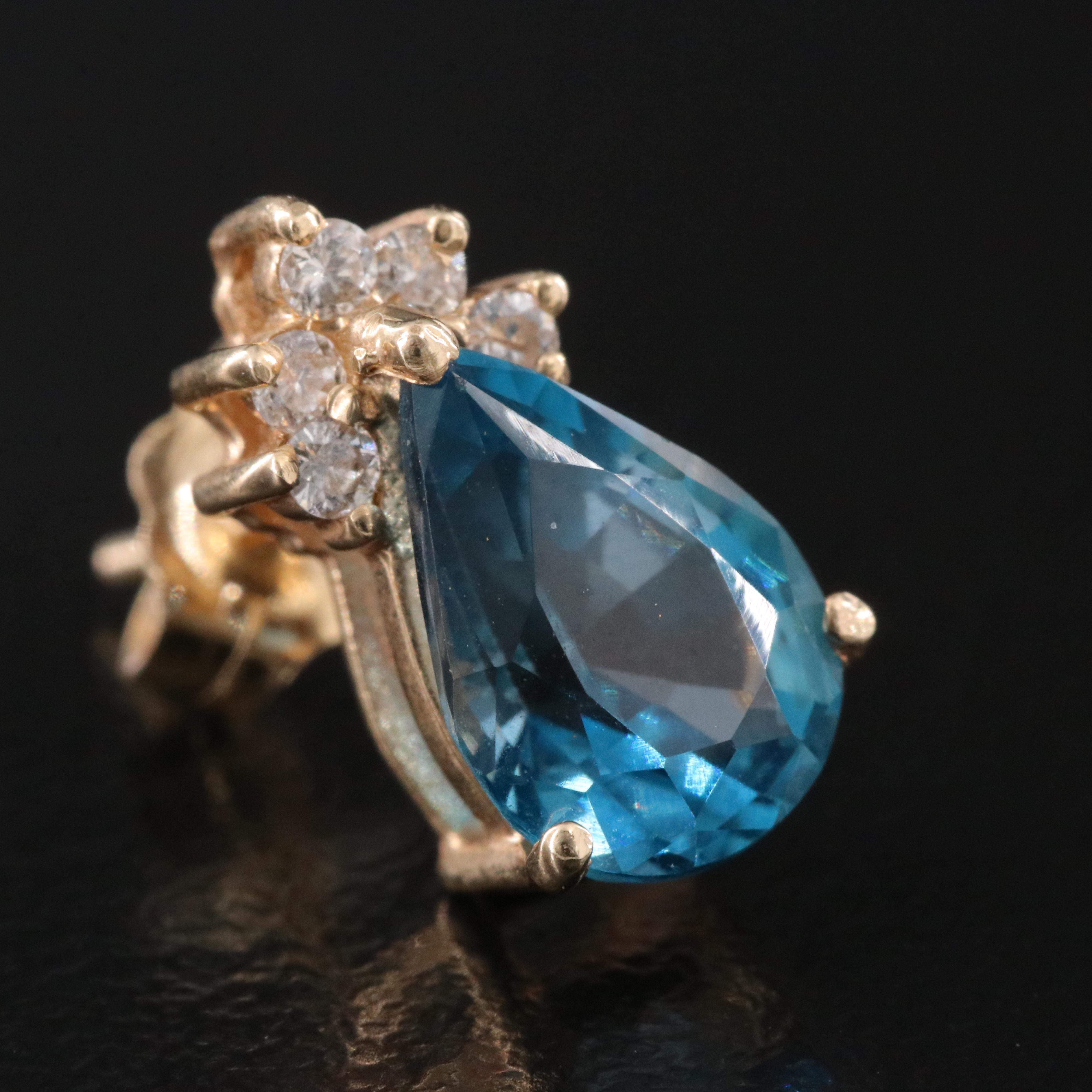 14K Blue Topaz and Diamond Earrings