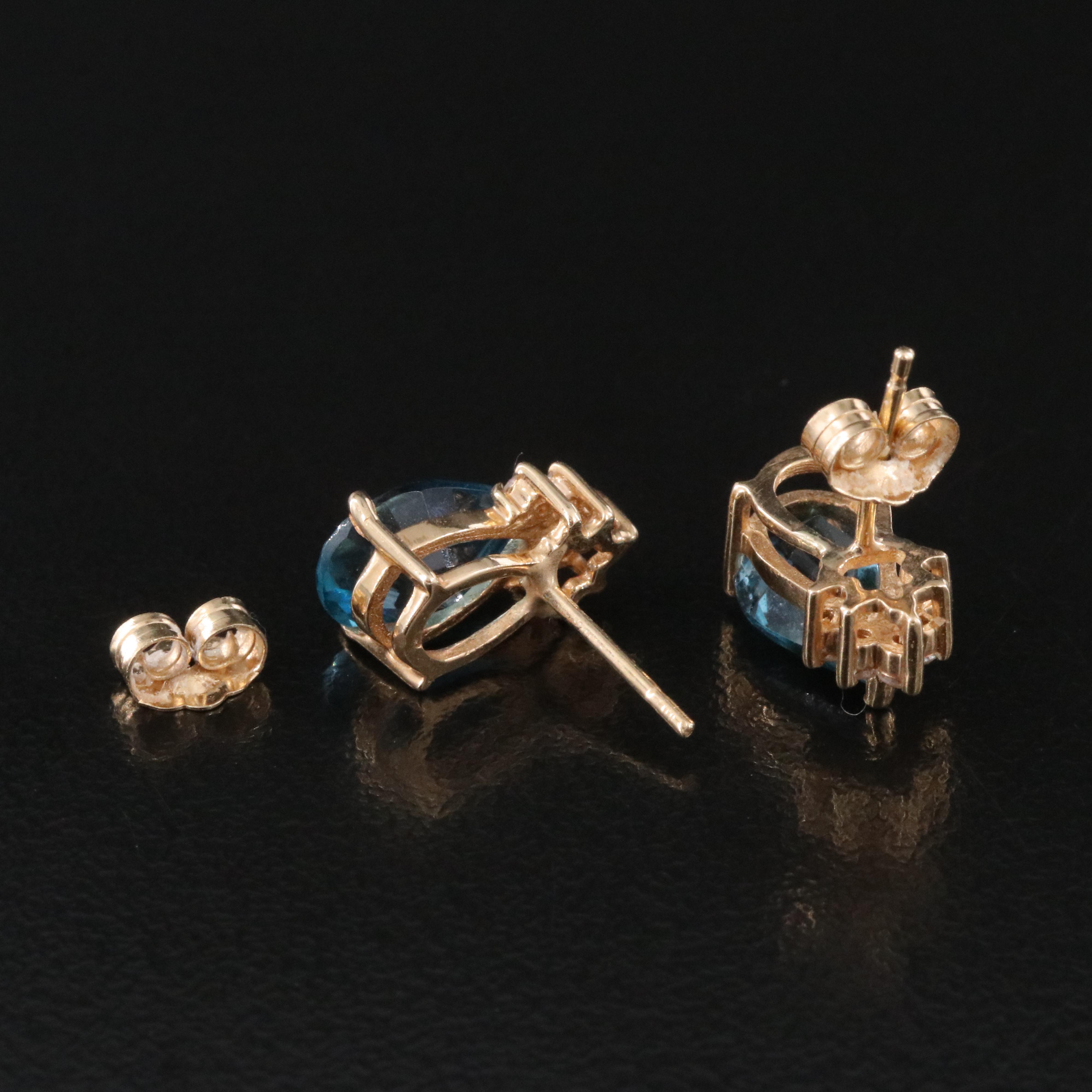 14K Blue Topaz and Diamond Earrings