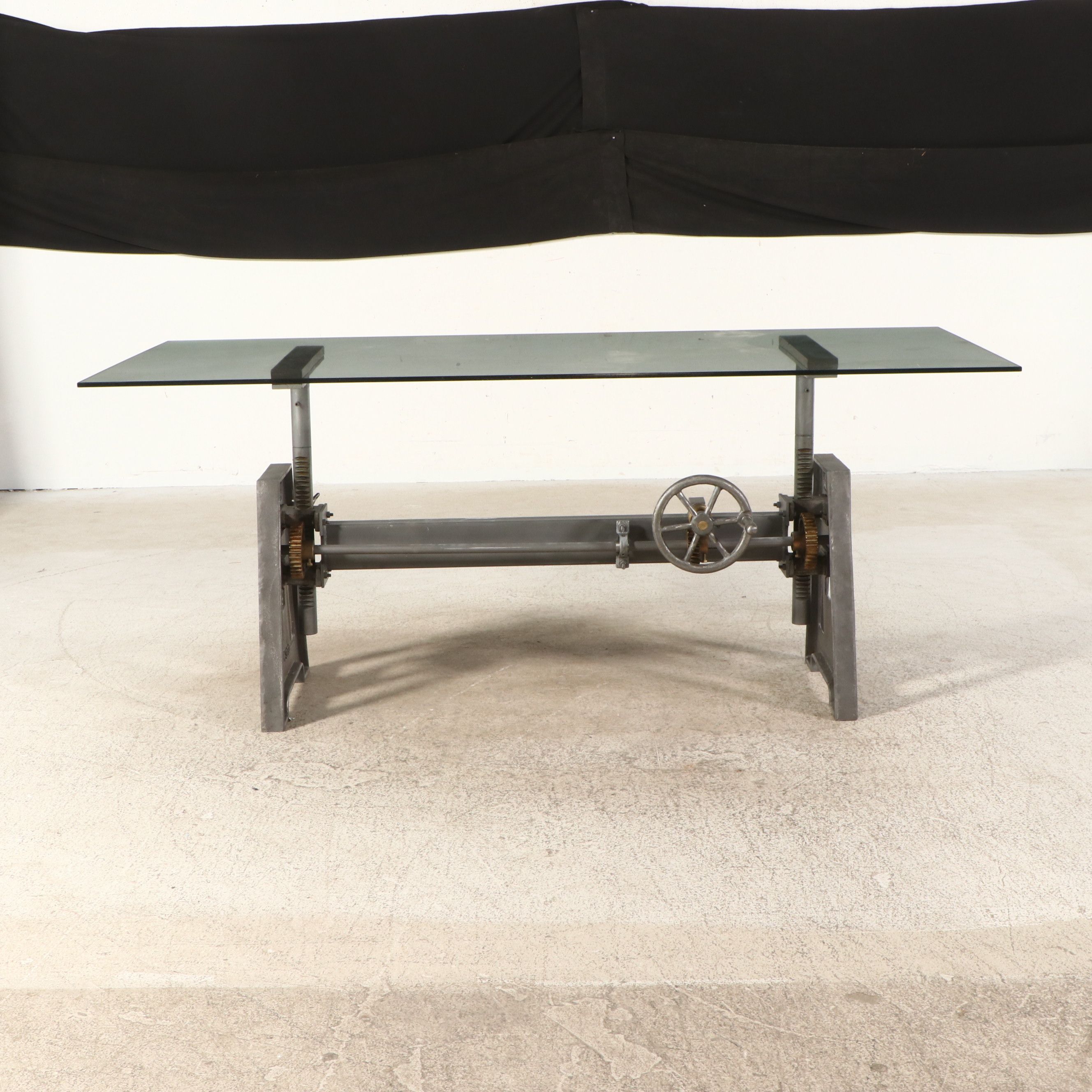 Arhaus "Industrial Crank" Metal Desk with Glass Top