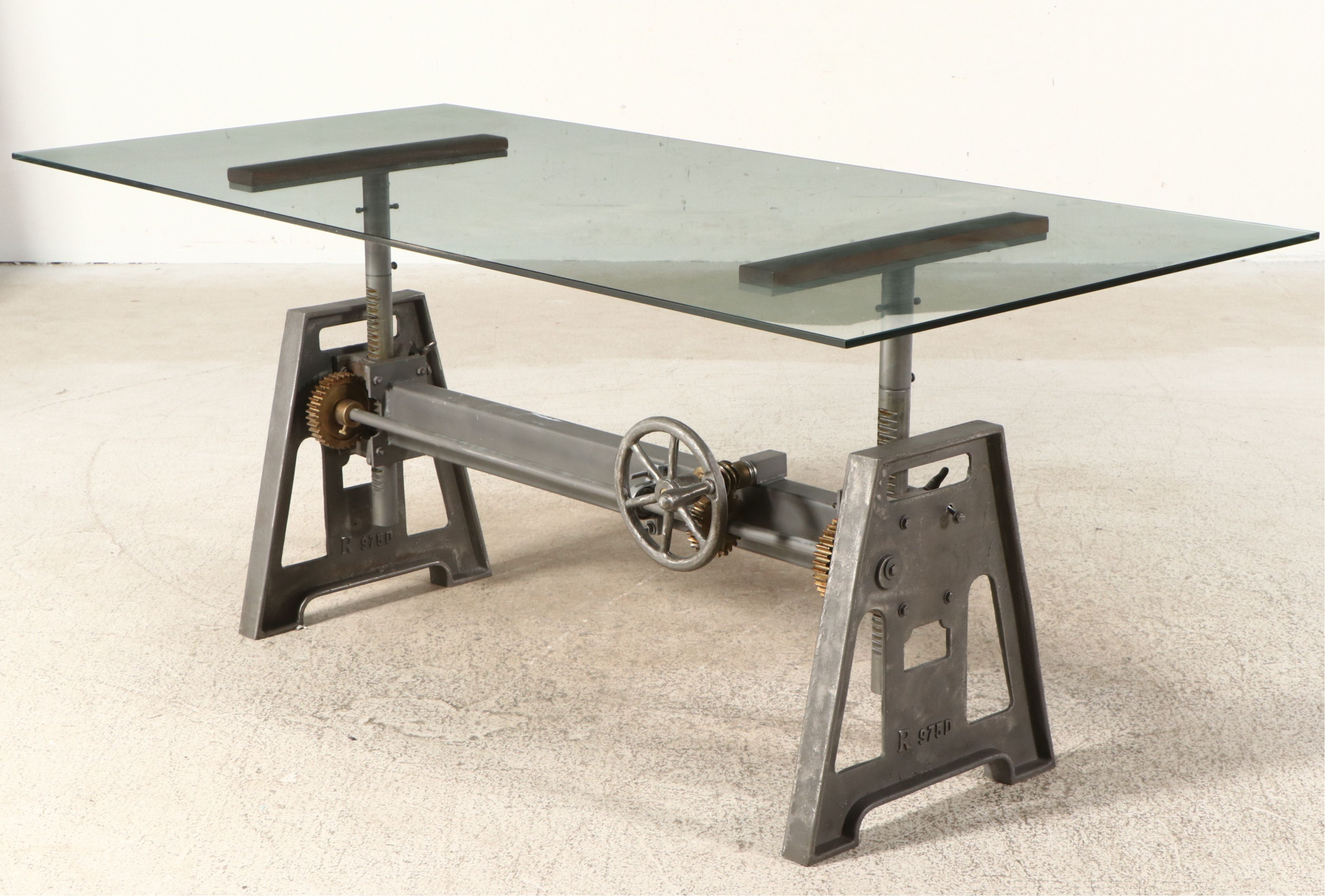 Arhaus "Industrial Crank" Metal Desk with Glass Top