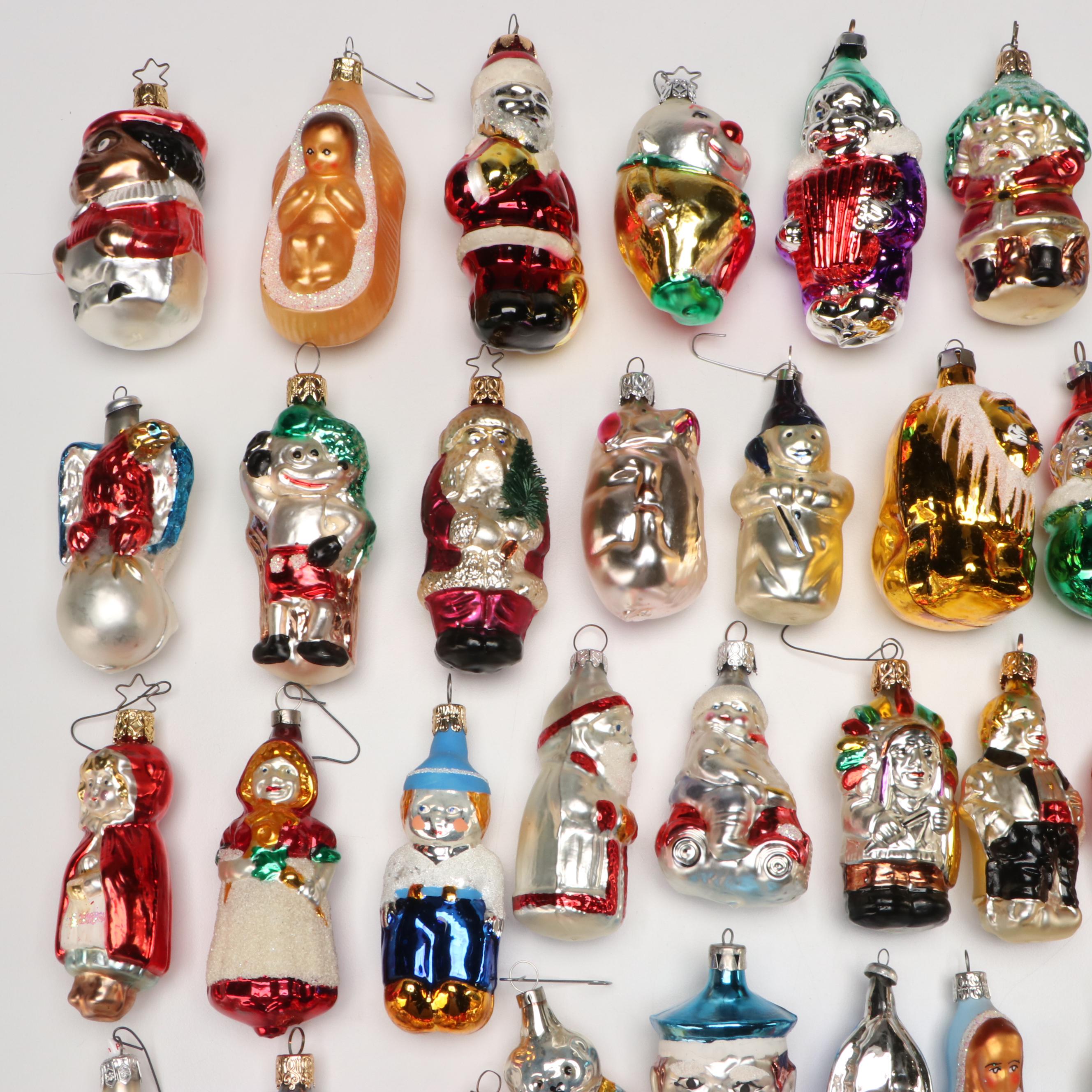 German, Czech with Other Silvered Glass Christmas Ornaments, Mid-20th Century