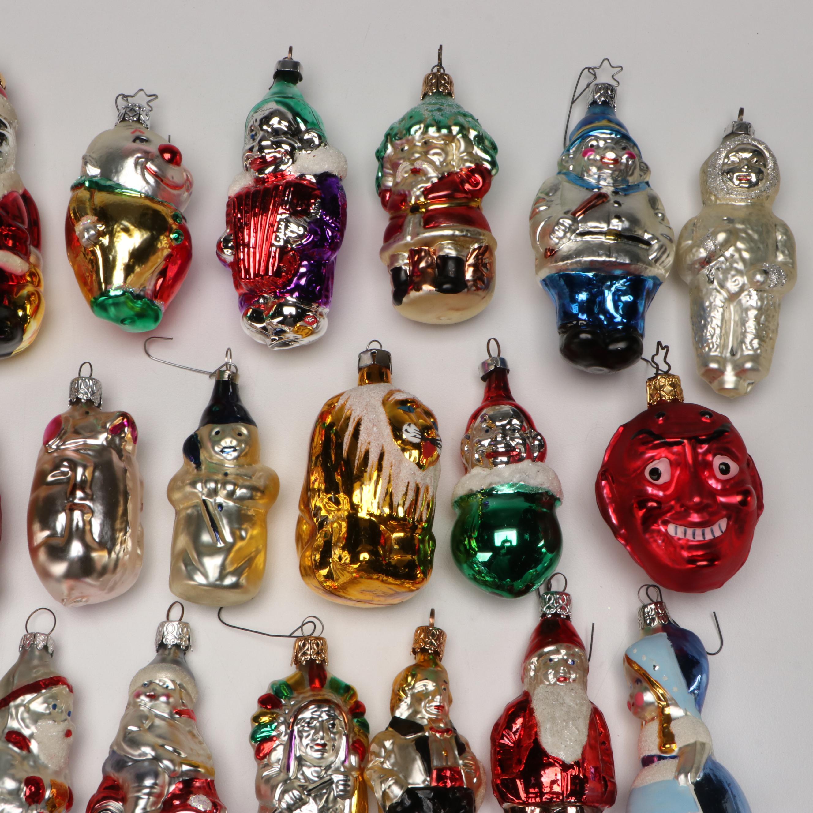 German, Czech with Other Silvered Glass Christmas Ornaments, Mid-20th Century