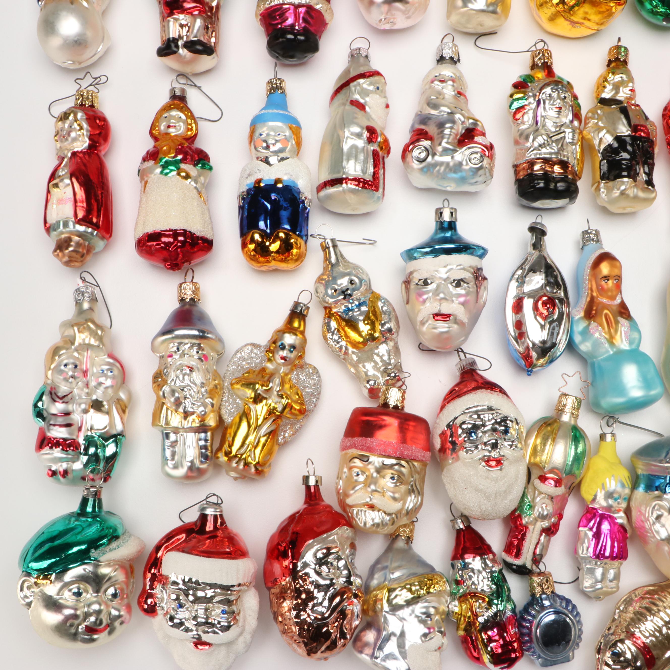 German, Czech with Other Silvered Glass Christmas Ornaments, Mid-20th Century