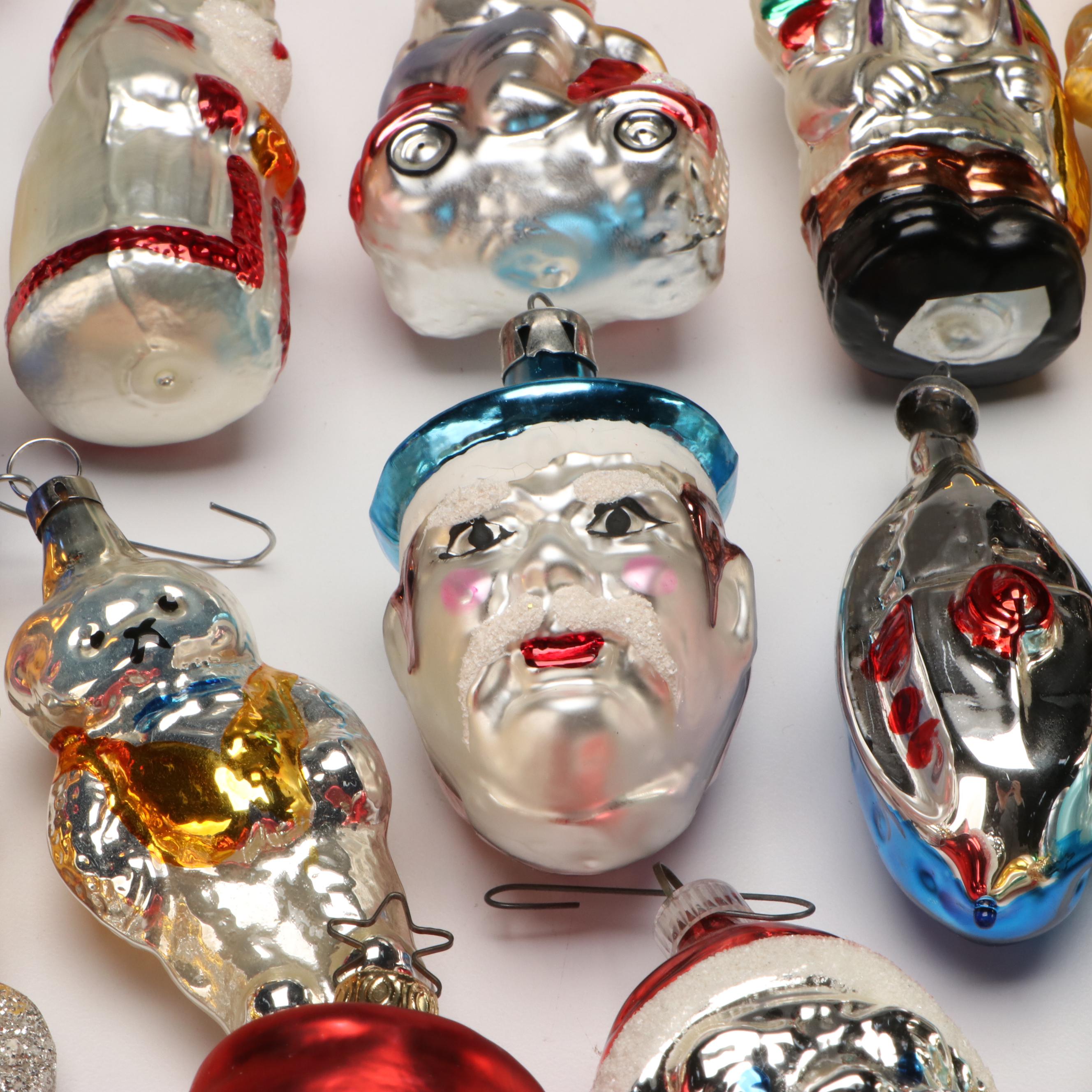 German, Czech with Other Silvered Glass Christmas Ornaments, Mid-20th Century