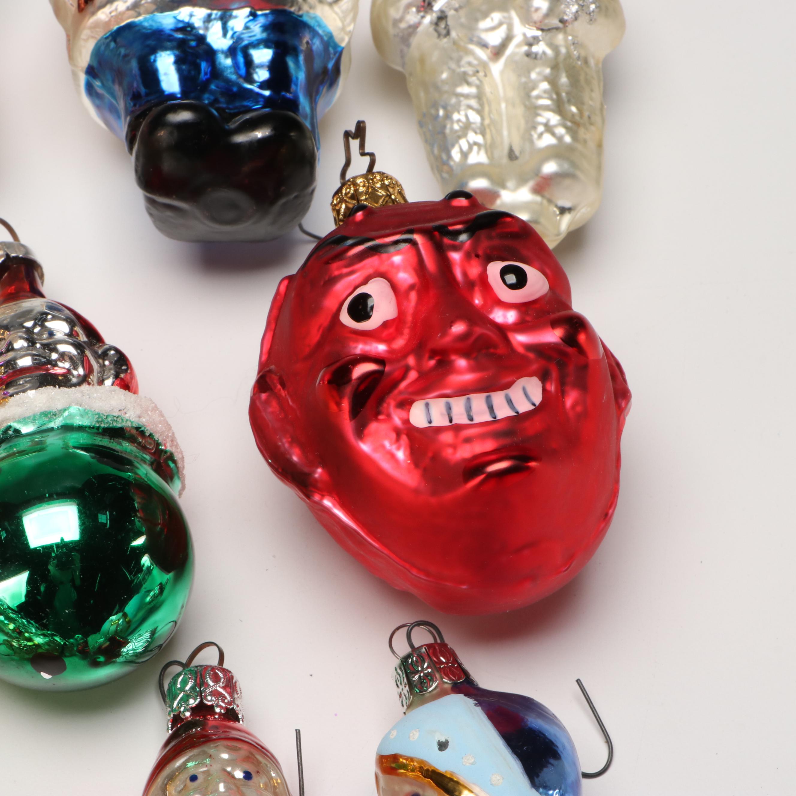 German, Czech with Other Silvered Glass Christmas Ornaments, Mid-20th Century