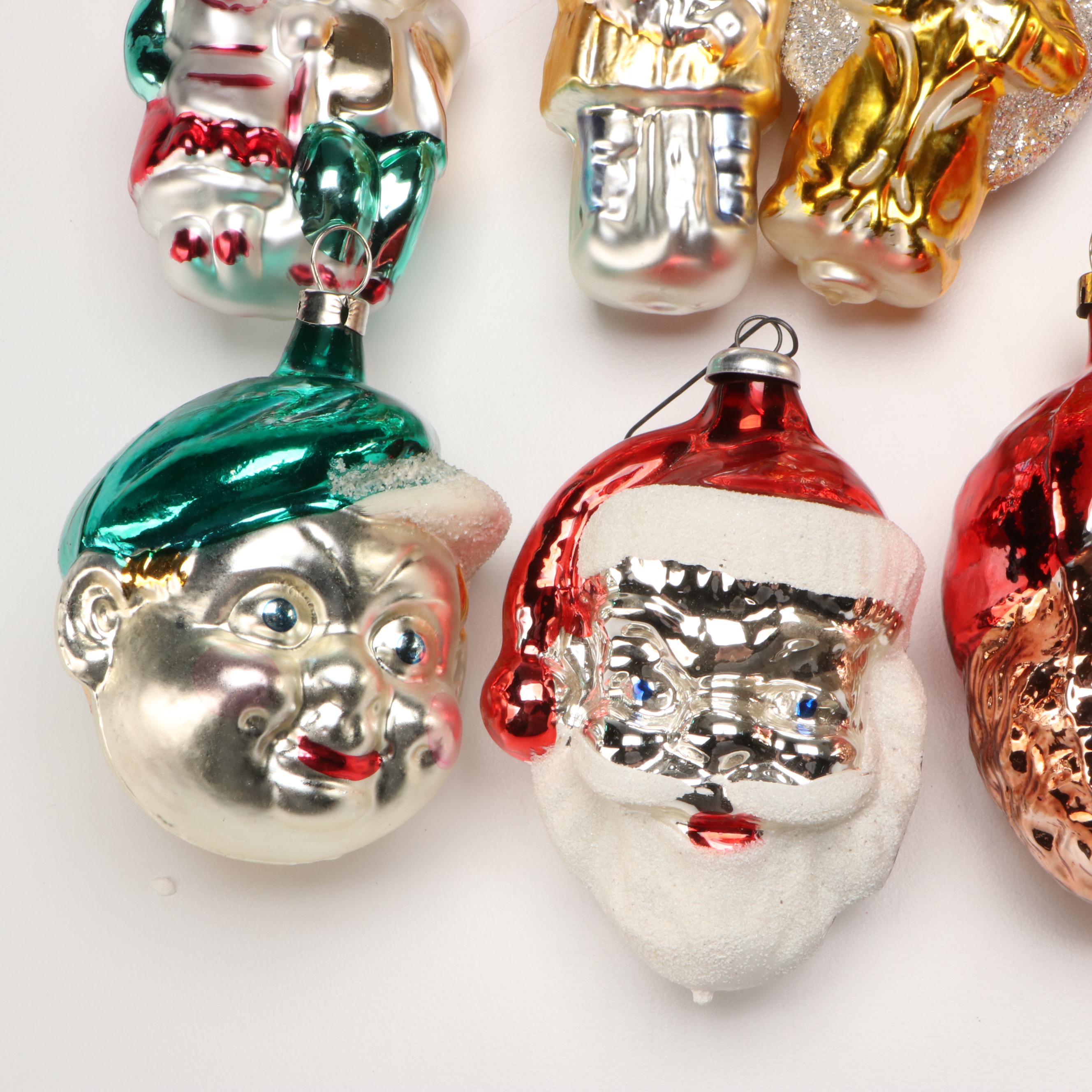 German, Czech with Other Silvered Glass Christmas Ornaments, Mid-20th Century
