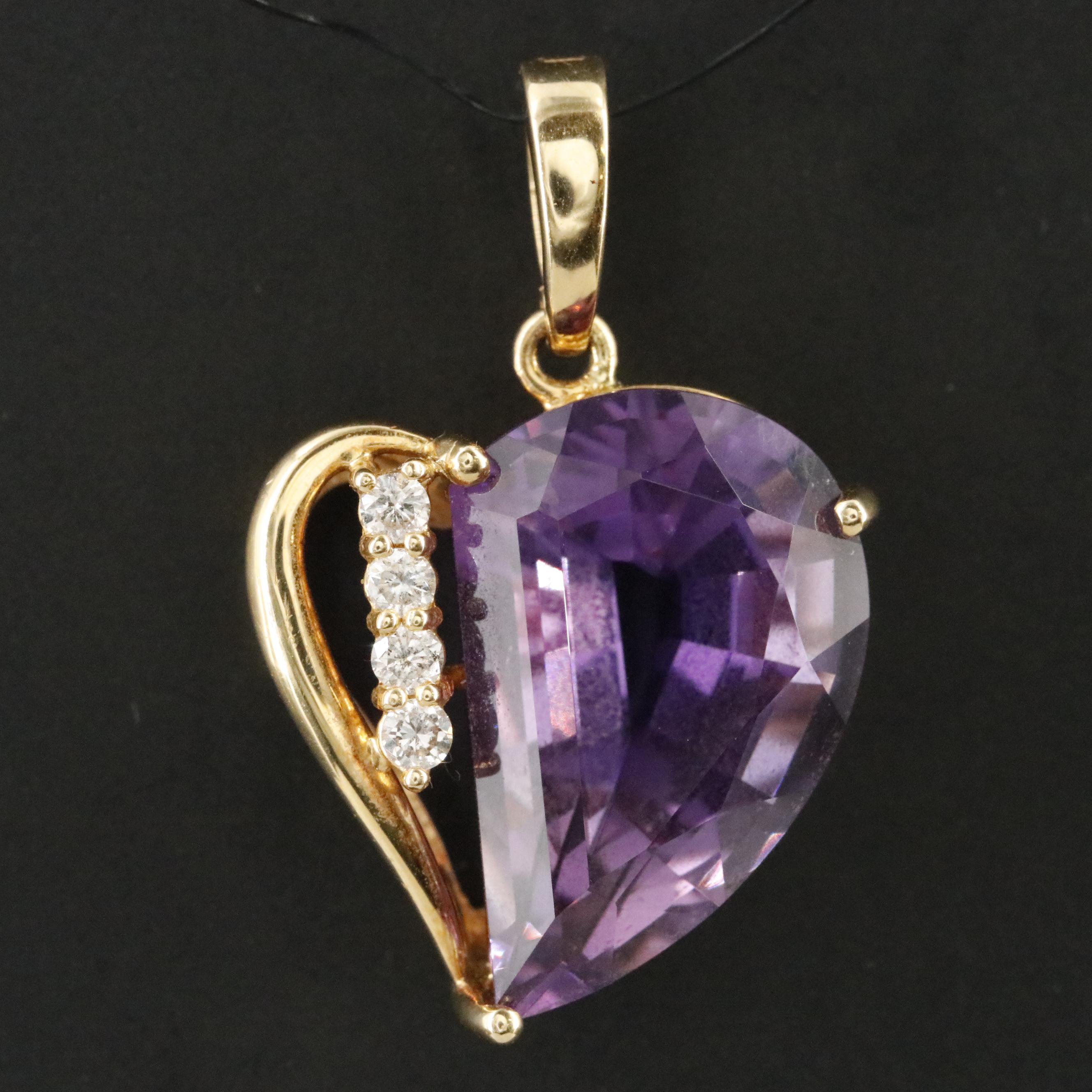 18K Amethyst and Diamond Heart Enhancer Pendant