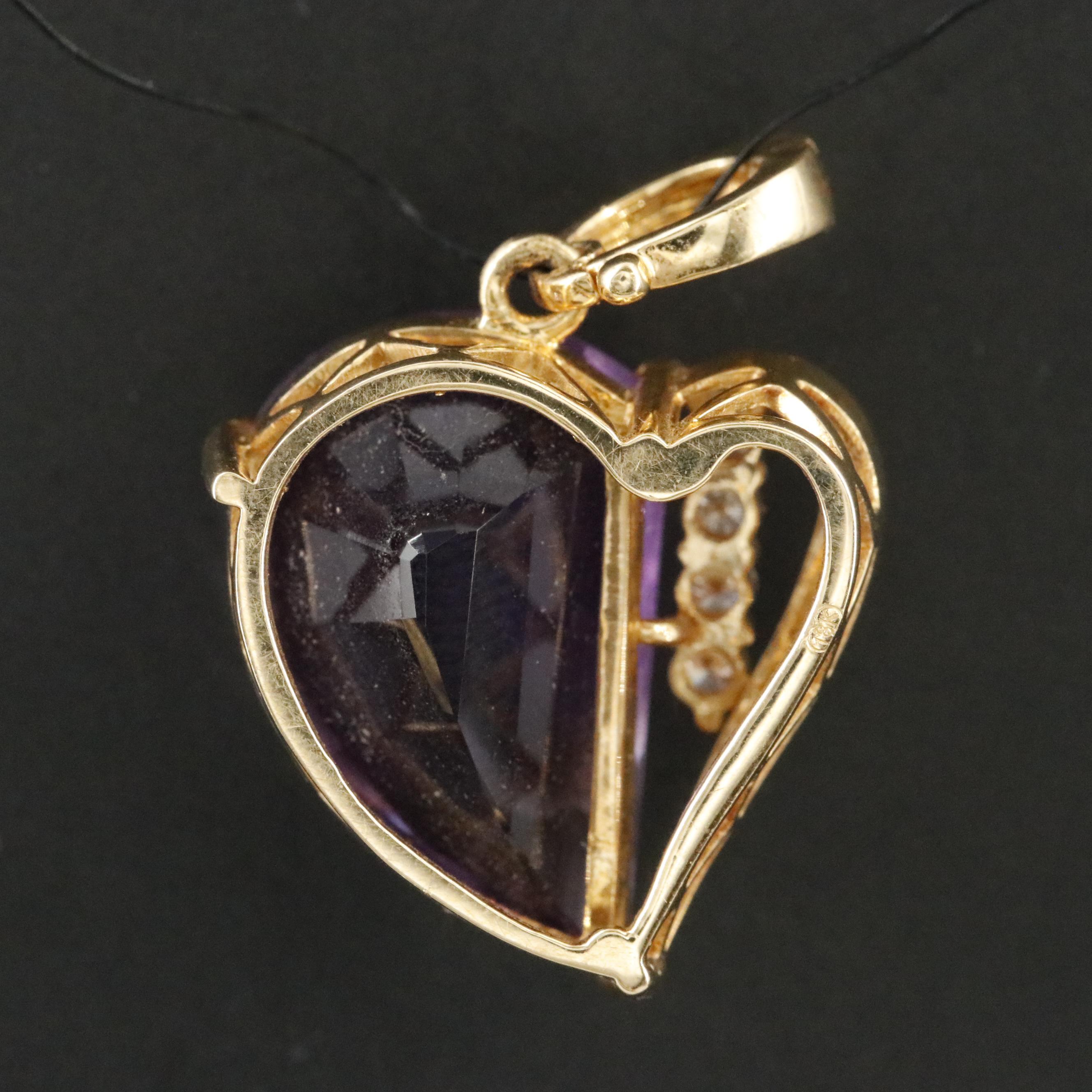 18K Amethyst and Diamond Heart Enhancer Pendant
