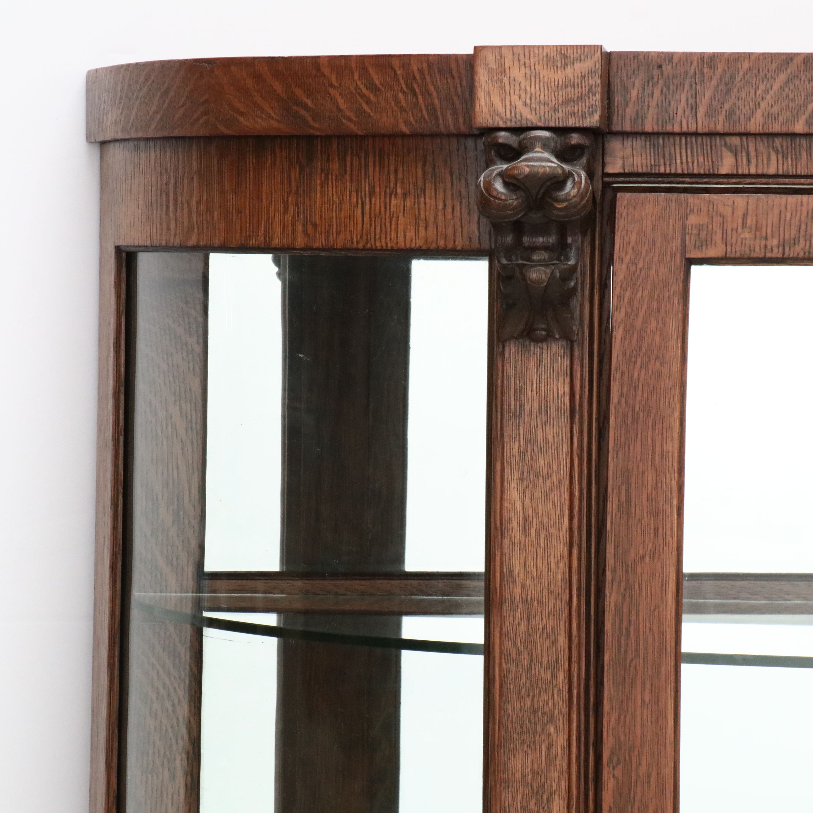 American Empire Revival Tiger Oak Bowfront Display Cabinet, Early 20th Century