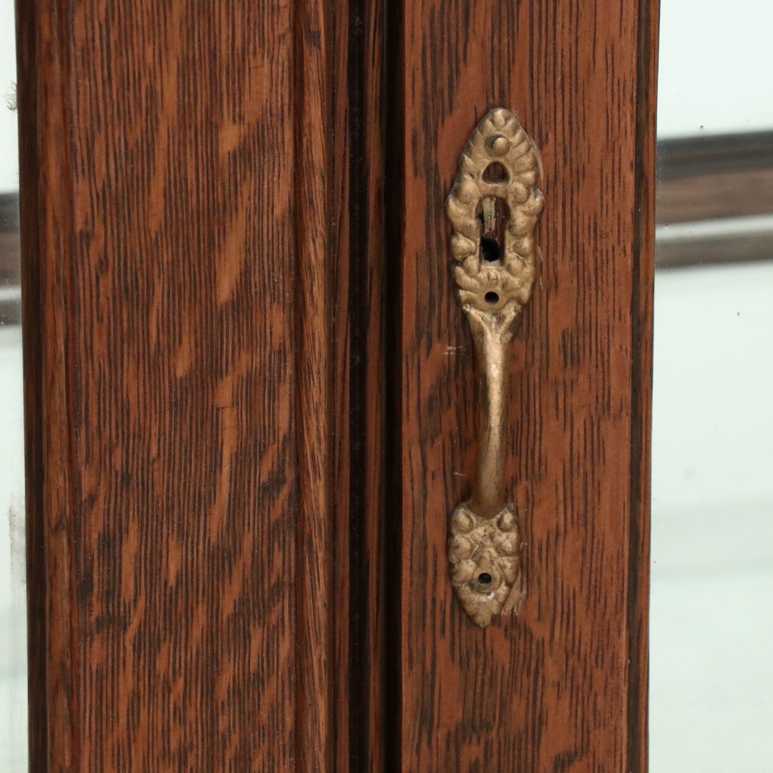 American Empire Revival Tiger Oak Bowfront Display Cabinet, Early 20th Century