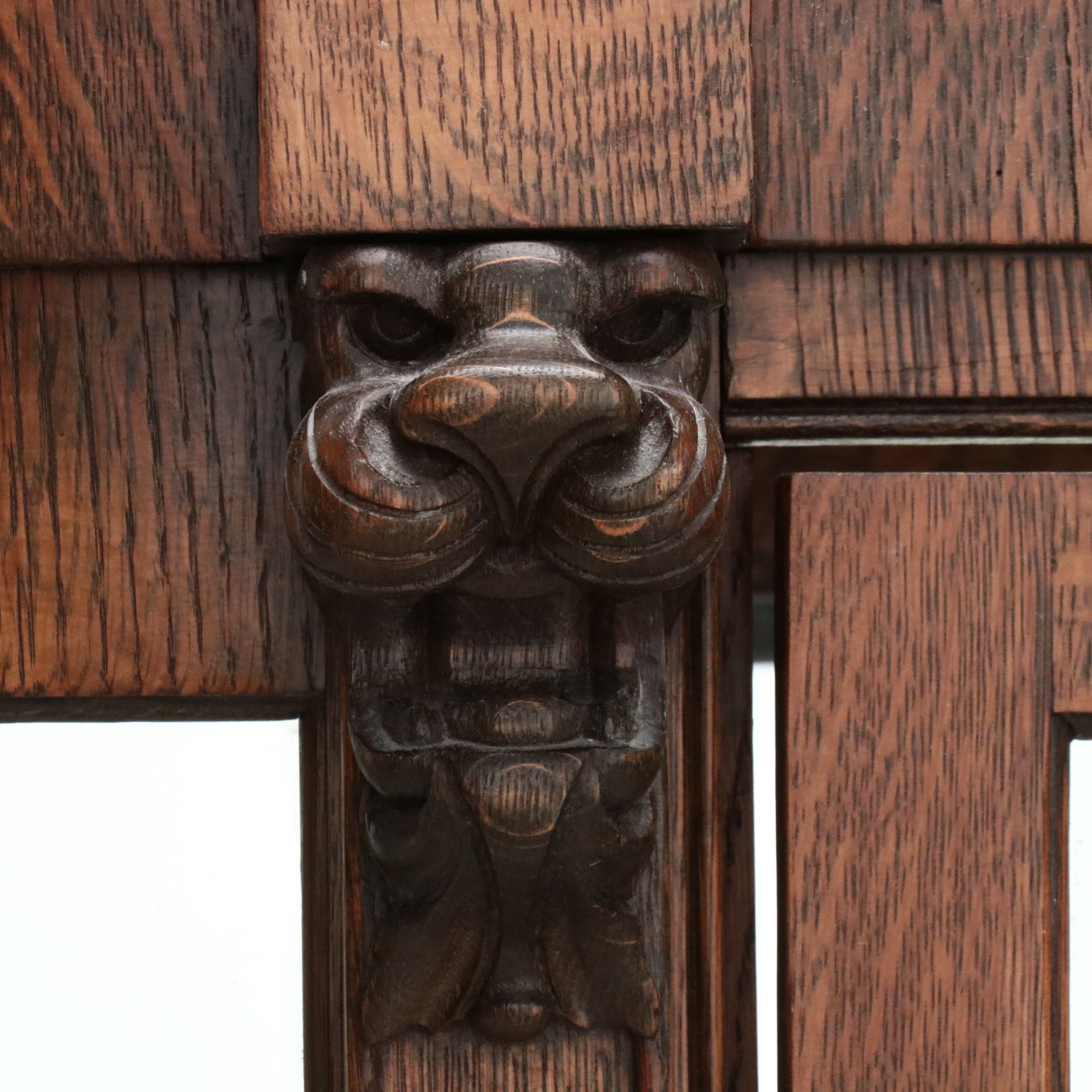 American Empire Revival Tiger Oak Bowfront Display Cabinet, Early 20th Century
