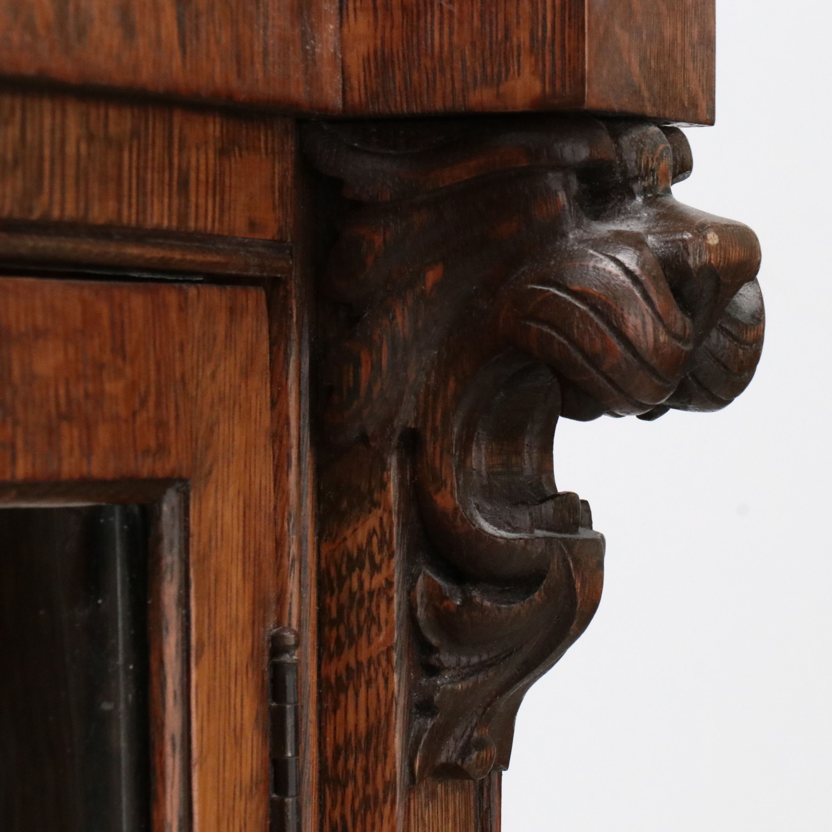 American Empire Revival Tiger Oak Bowfront Display Cabinet, Early 20th Century