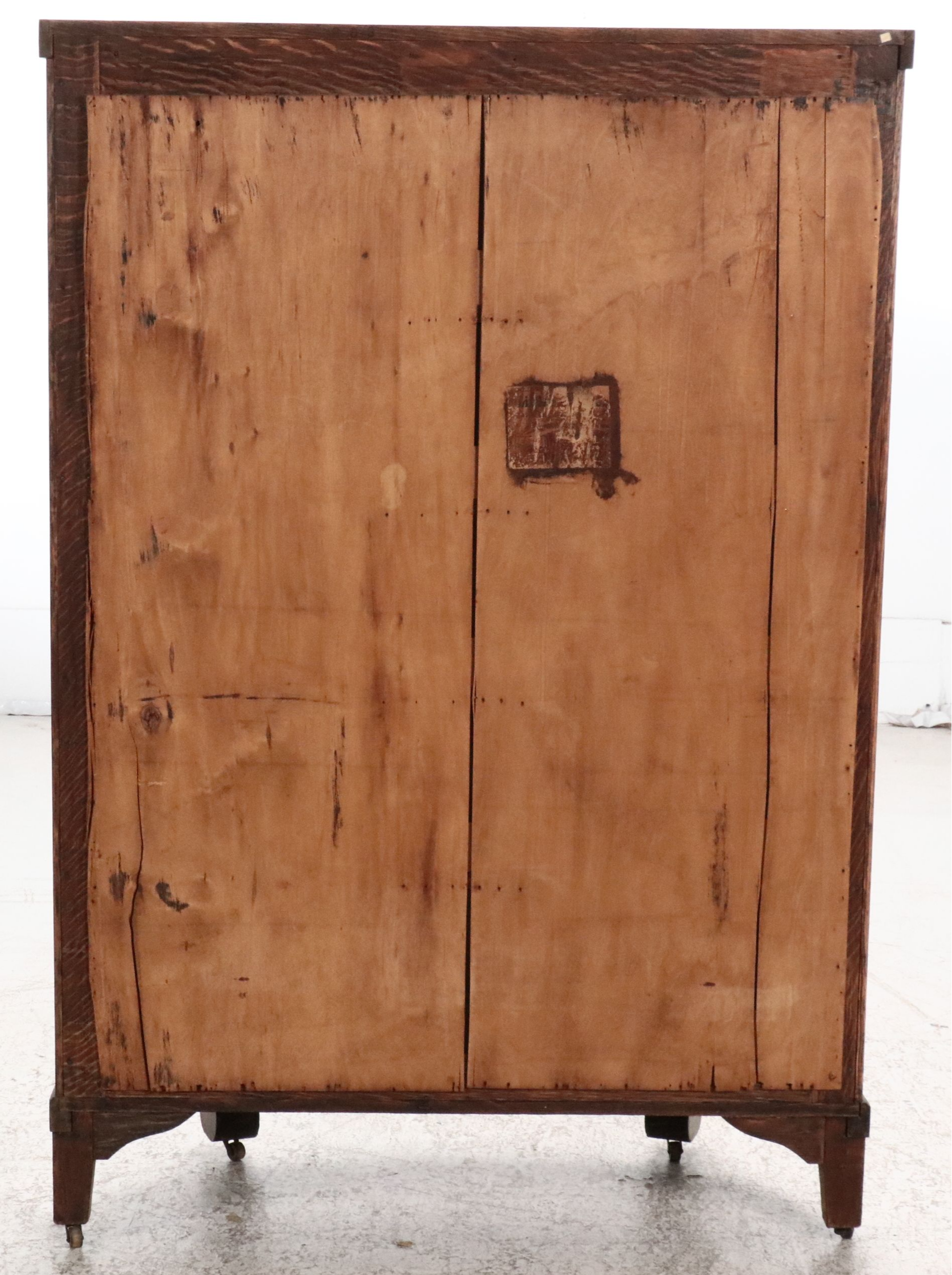 American Empire Revival Tiger Oak Bowfront Display Cabinet, Early 20th Century