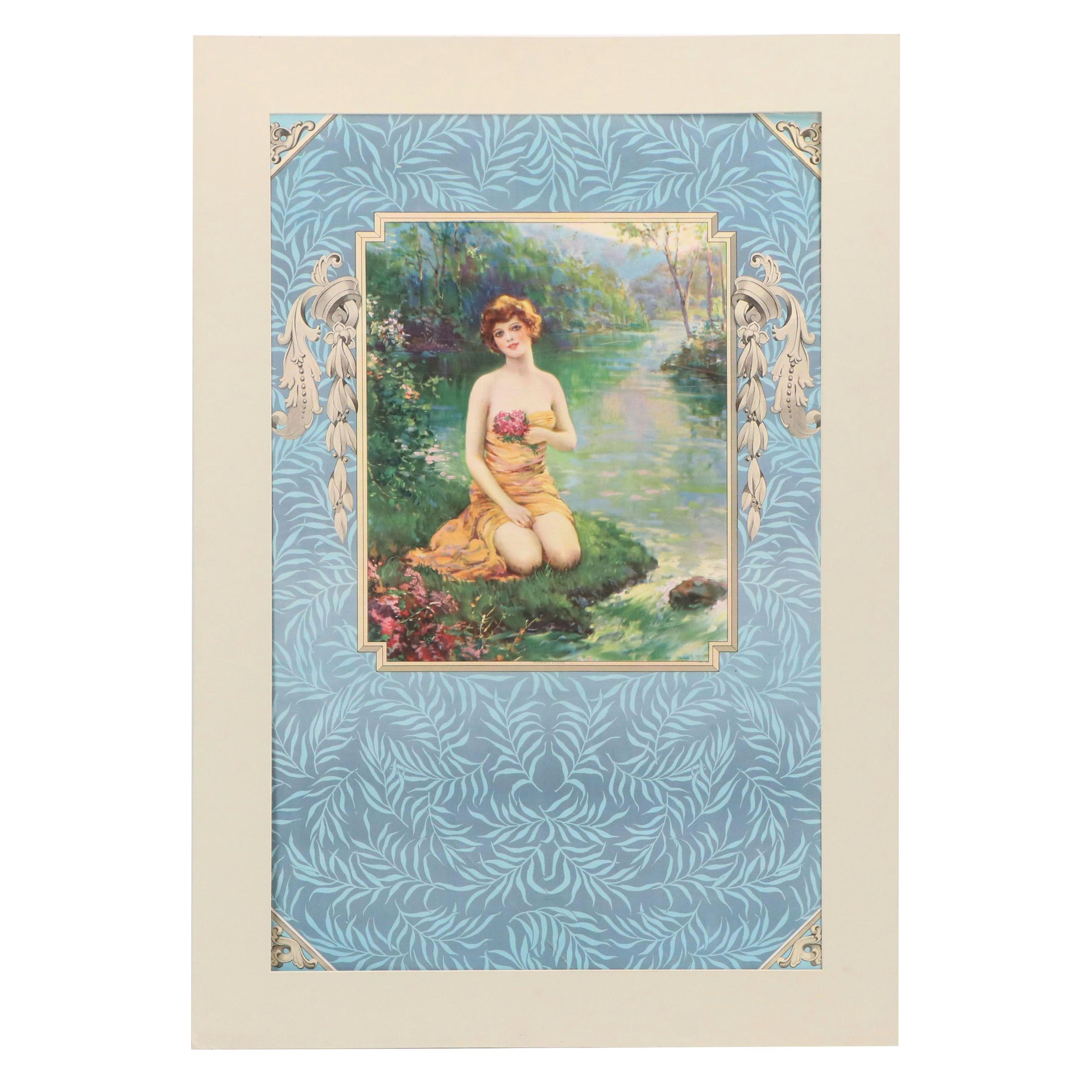 Offset Lithograph of Woman by Stream "Nature's Charm"