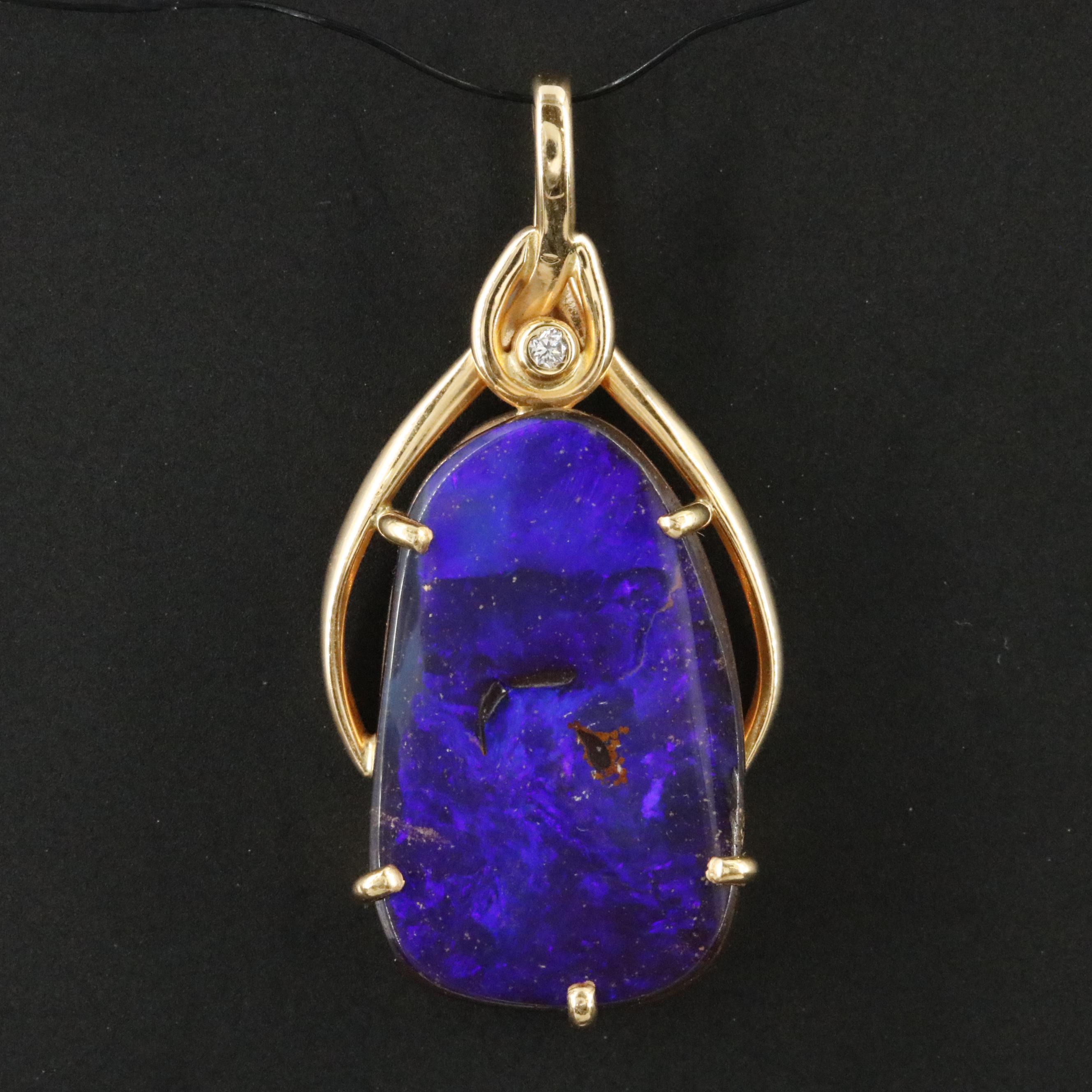 18K Boulder Opal and Diamond Pendant