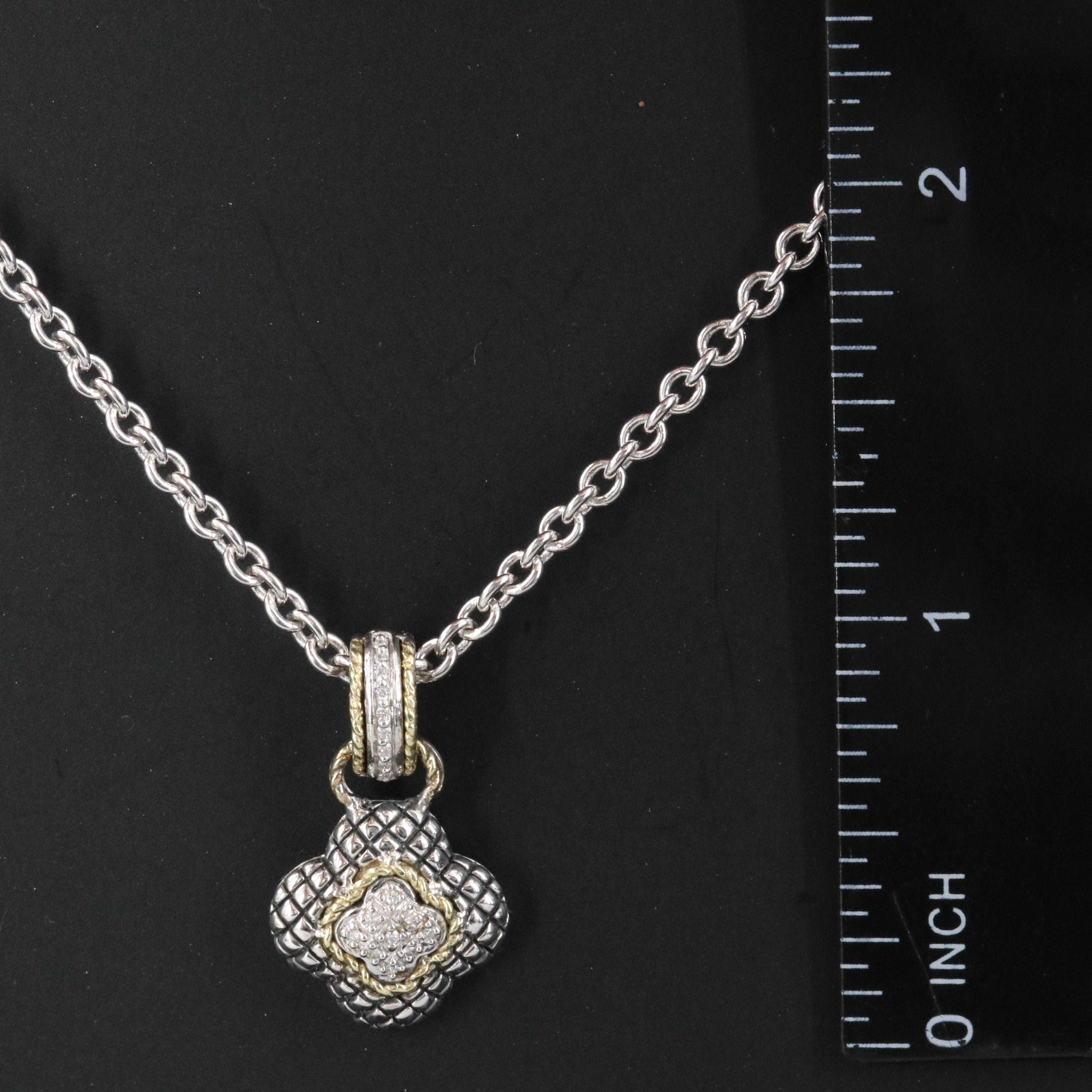 Andrea Candela Sterling Quatrefoil Pendant Necklace with Diamond and 18K Accents