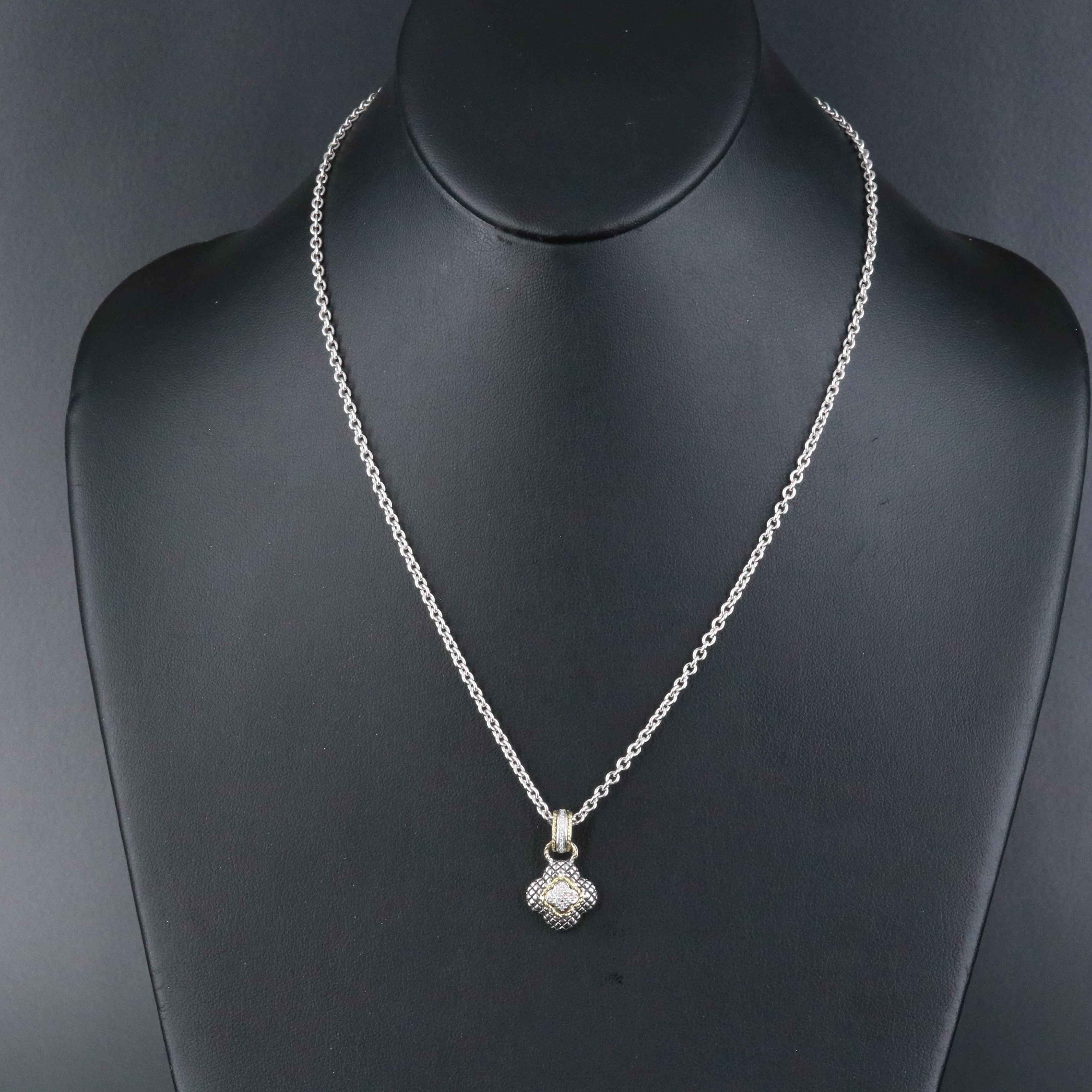 Andrea Candela Sterling Quatrefoil Pendant Necklace with Diamond and 18K Accents