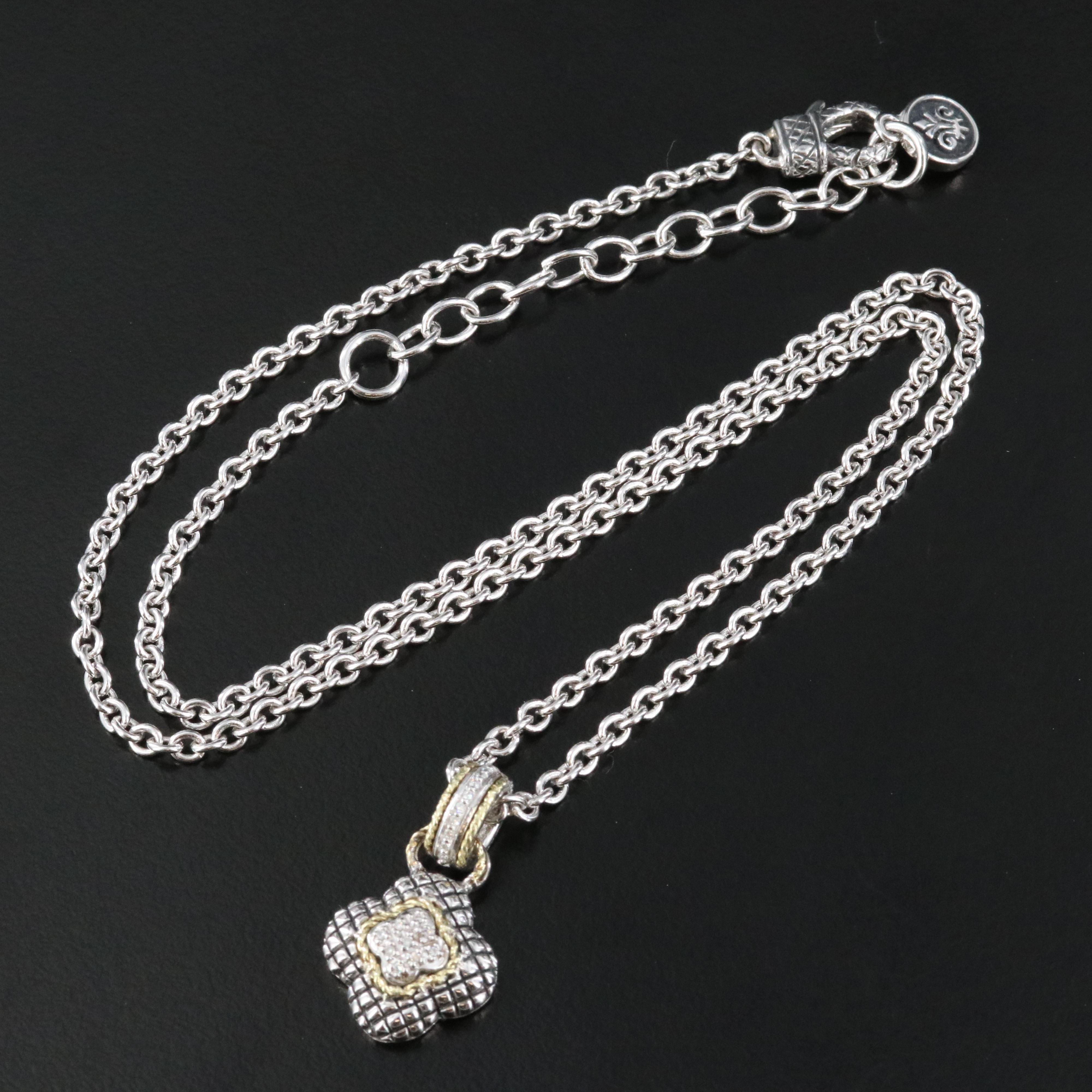 Andrea Candela Sterling Quatrefoil Pendant Necklace with Diamond and 18K Accents