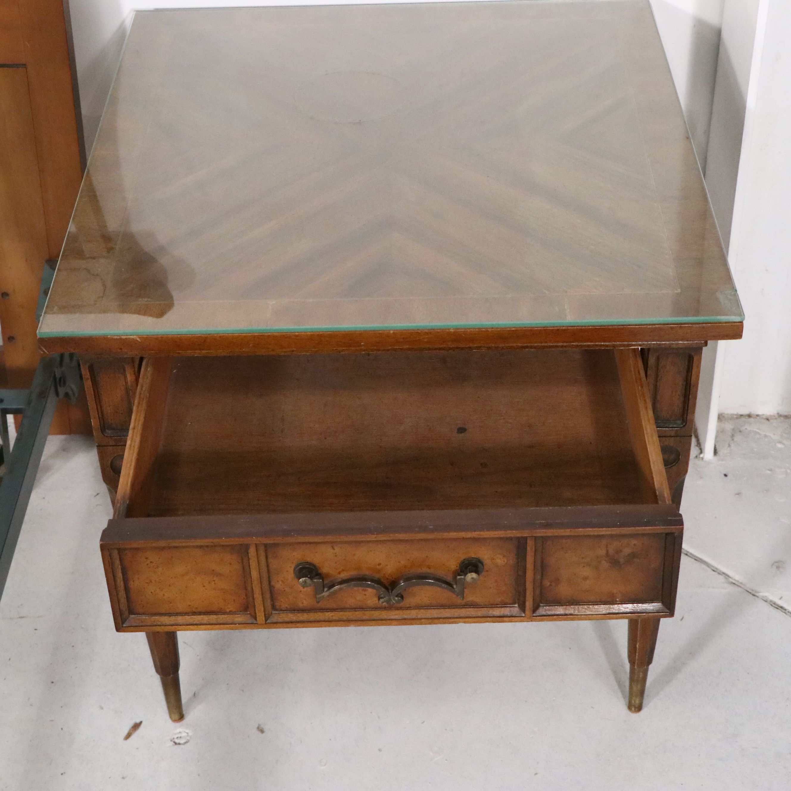 Italian Mid-Century Style Pierced Wood Headboard and Coordinating Nightstands