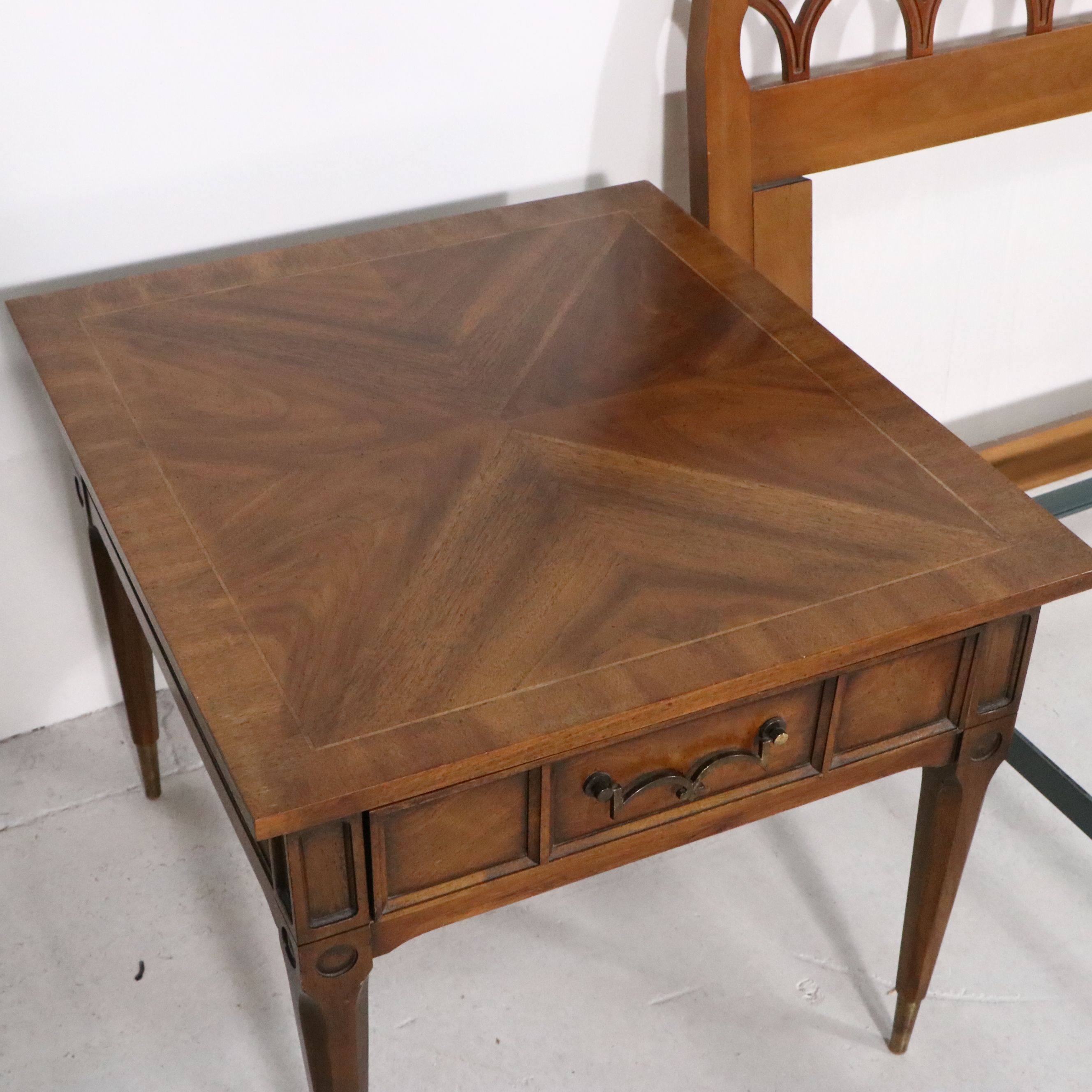 Italian Mid-Century Style Pierced Wood Headboard and Coordinating Nightstands