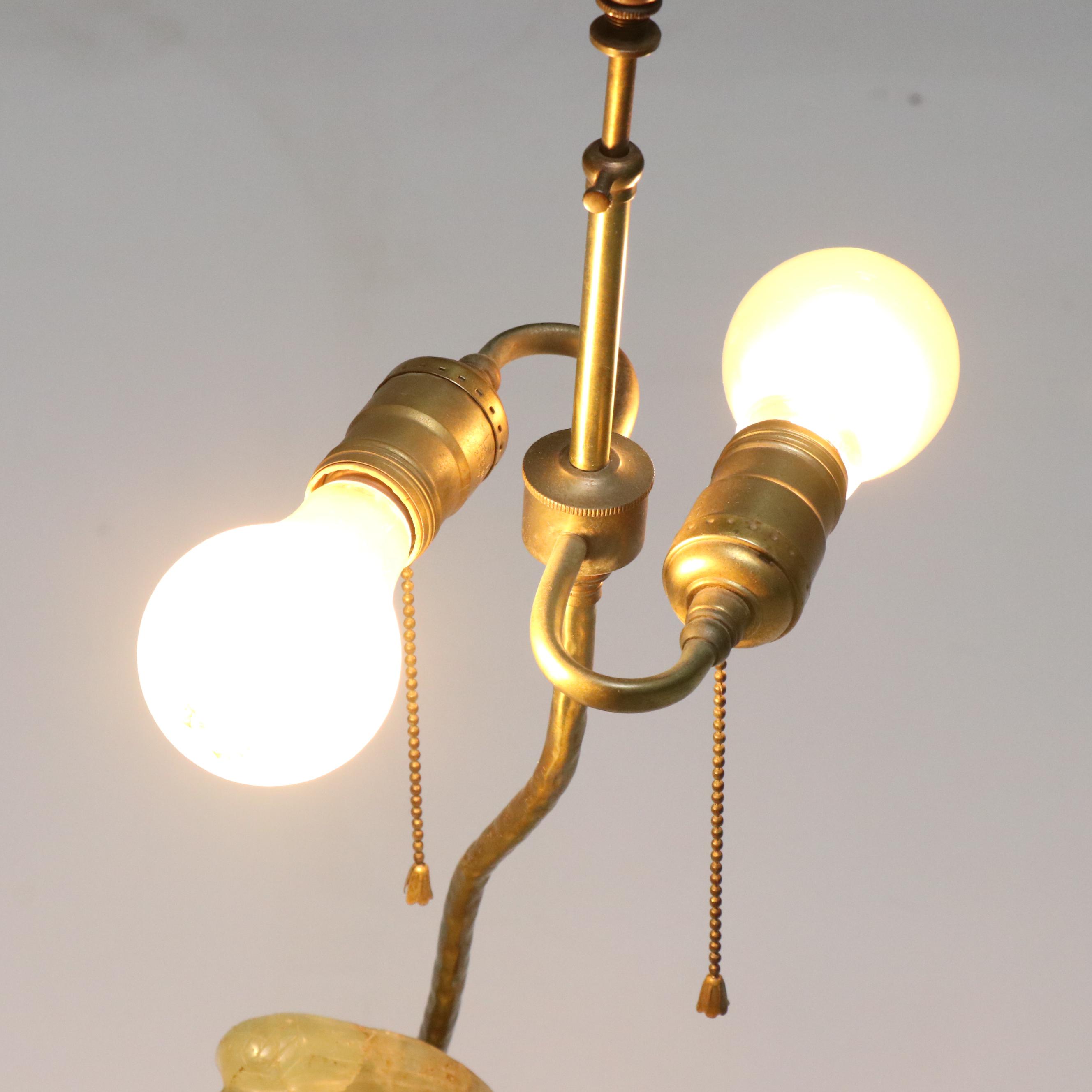 Chinese Hand-Carved Fluorite Censer Table Lamp with Silk Shade