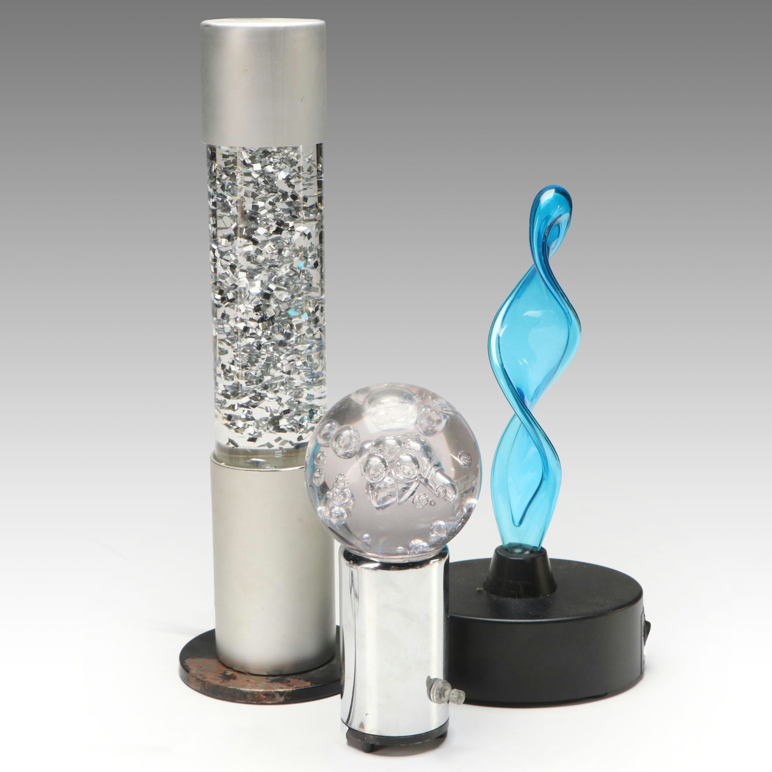 LumiSource Blue Glass Helix with Glitter Motion and Bubble Lamps
