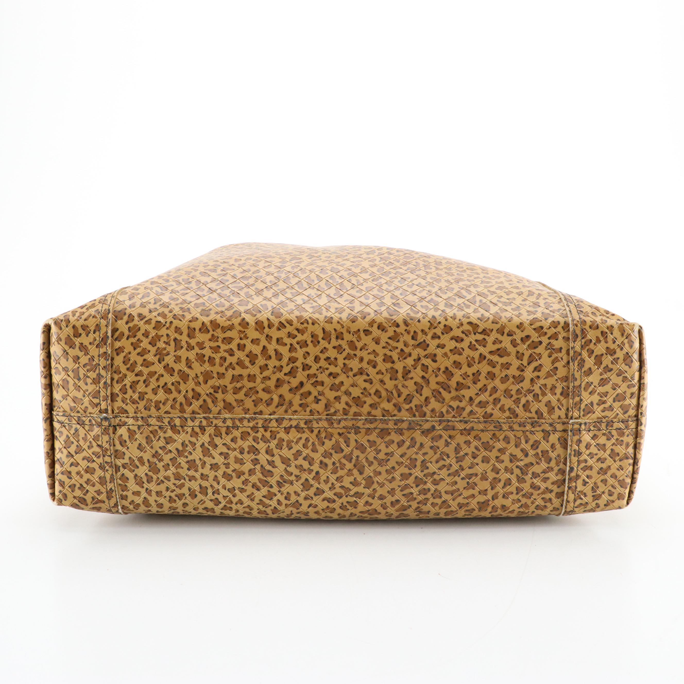 Bottega Veneta Leopard Printed Intrecciomirage Leather Tote with Black Handles