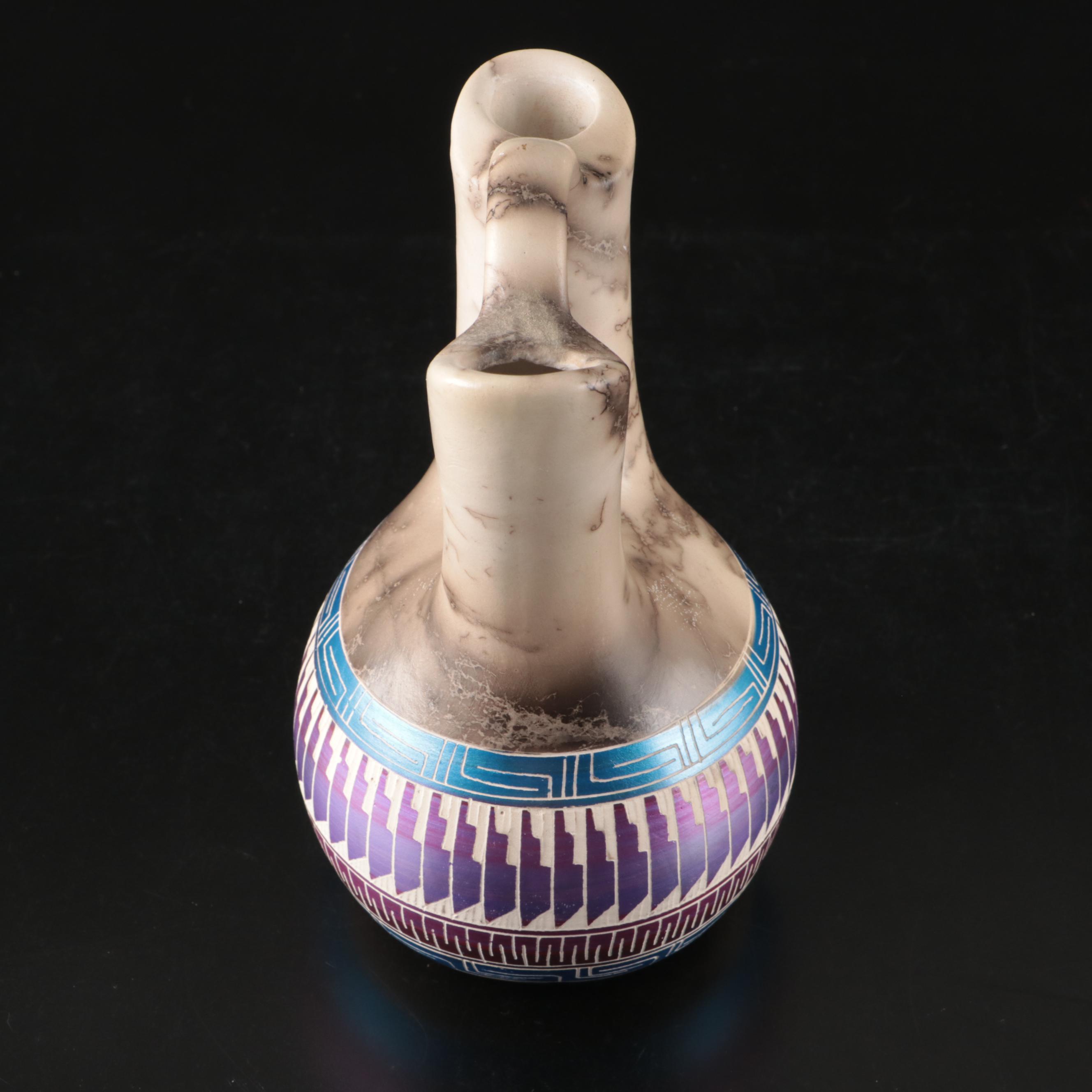 Vanessa Thompson Signed Horse Hair Raku Navajo Wedding Vase