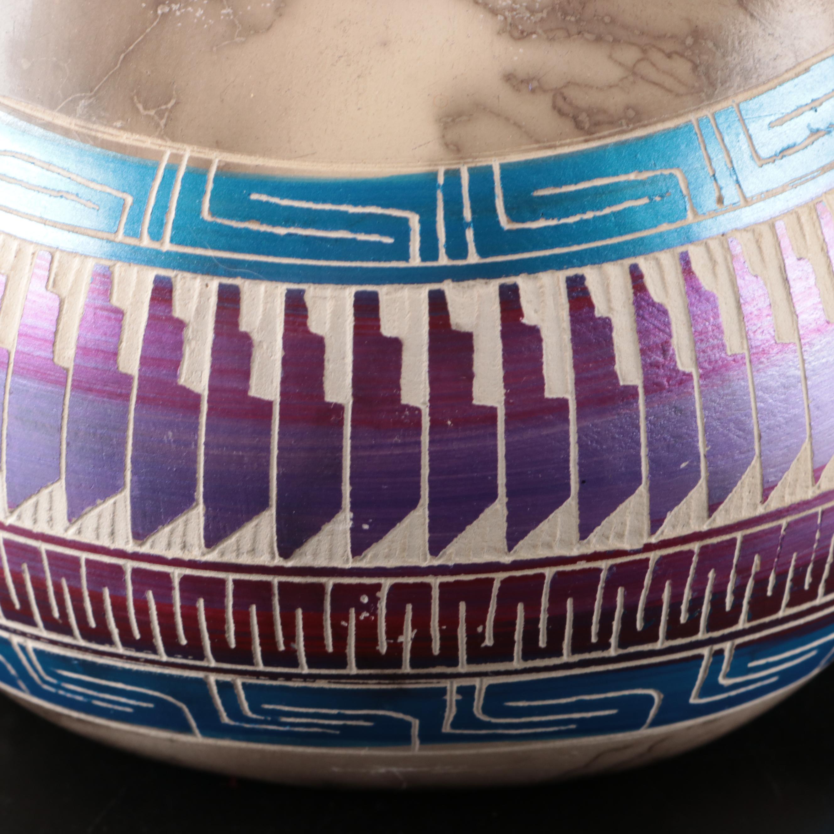 Vanessa Thompson Signed Horse Hair Raku Navajo Wedding Vase