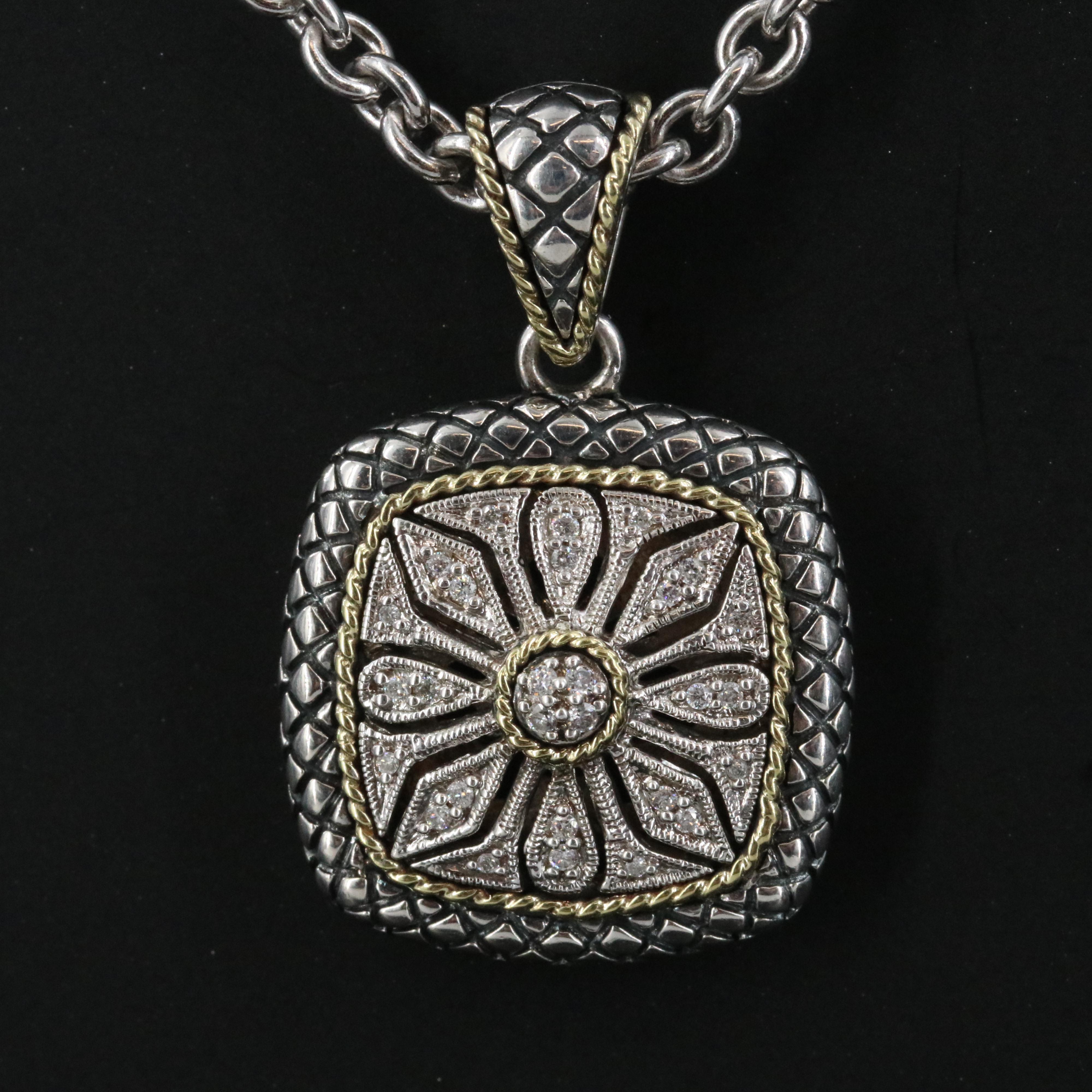 Andrea Candela Sterling Openwork Sunburst Necklace with Diamond and 18K Accents