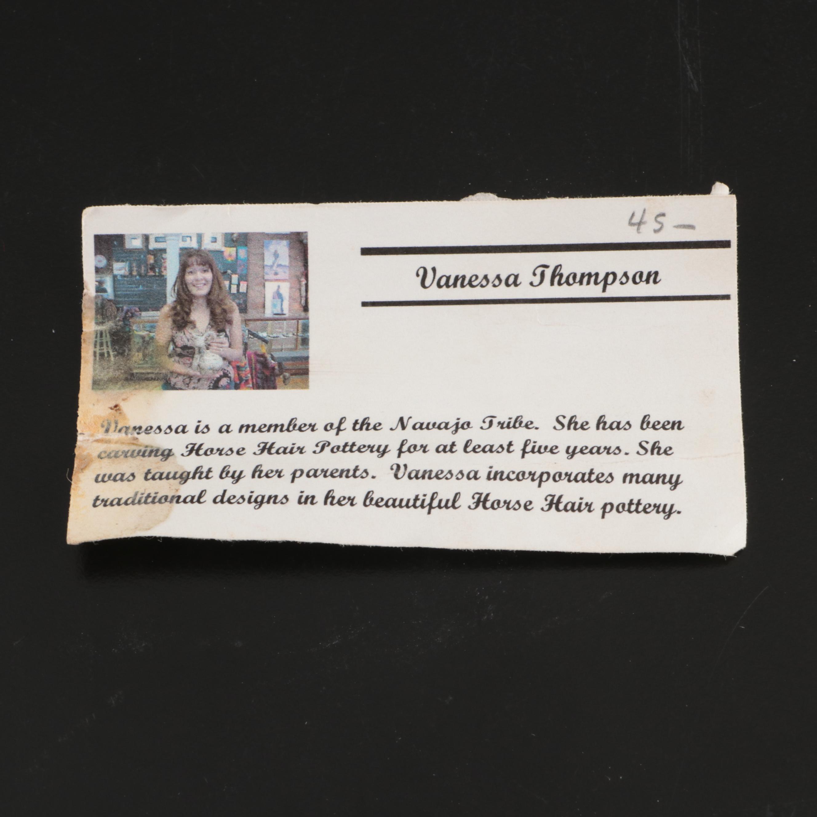 Vanessa Thompson Signed Horse Hair Raku Navajo Wedding Vase