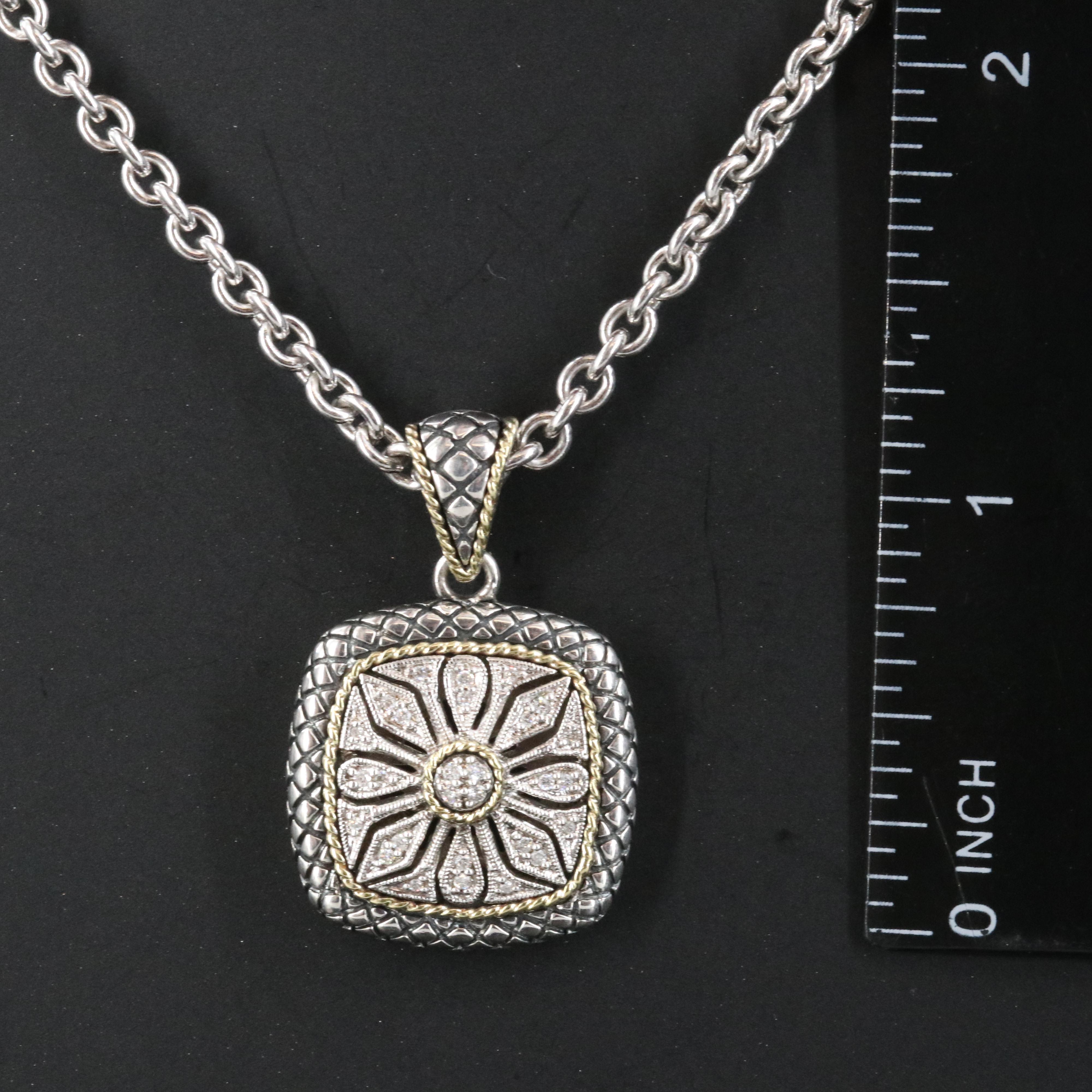 Andrea Candela Sterling Openwork Sunburst Necklace with Diamond and 18K Accents