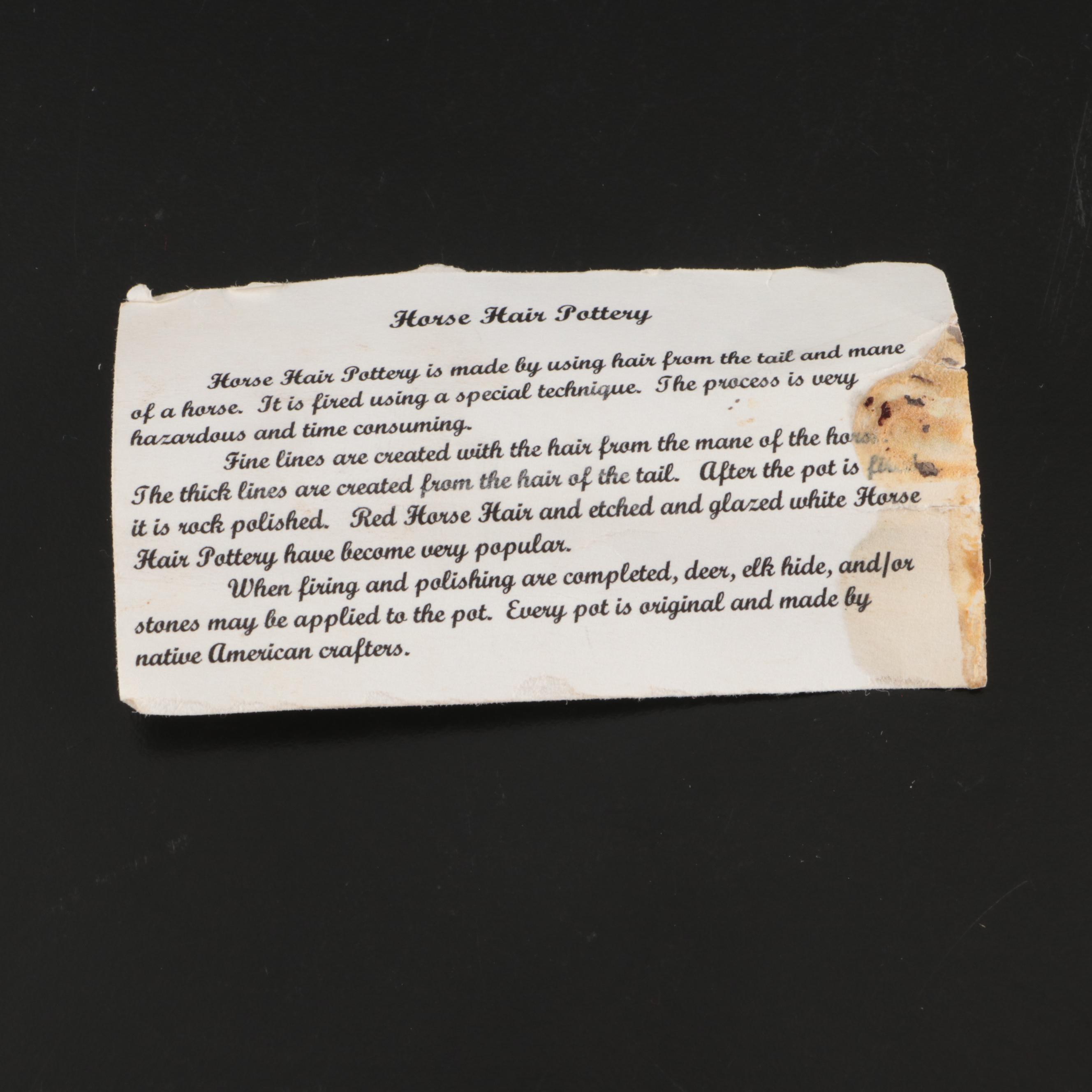 Vanessa Thompson Signed Horse Hair Raku Navajo Wedding Vase