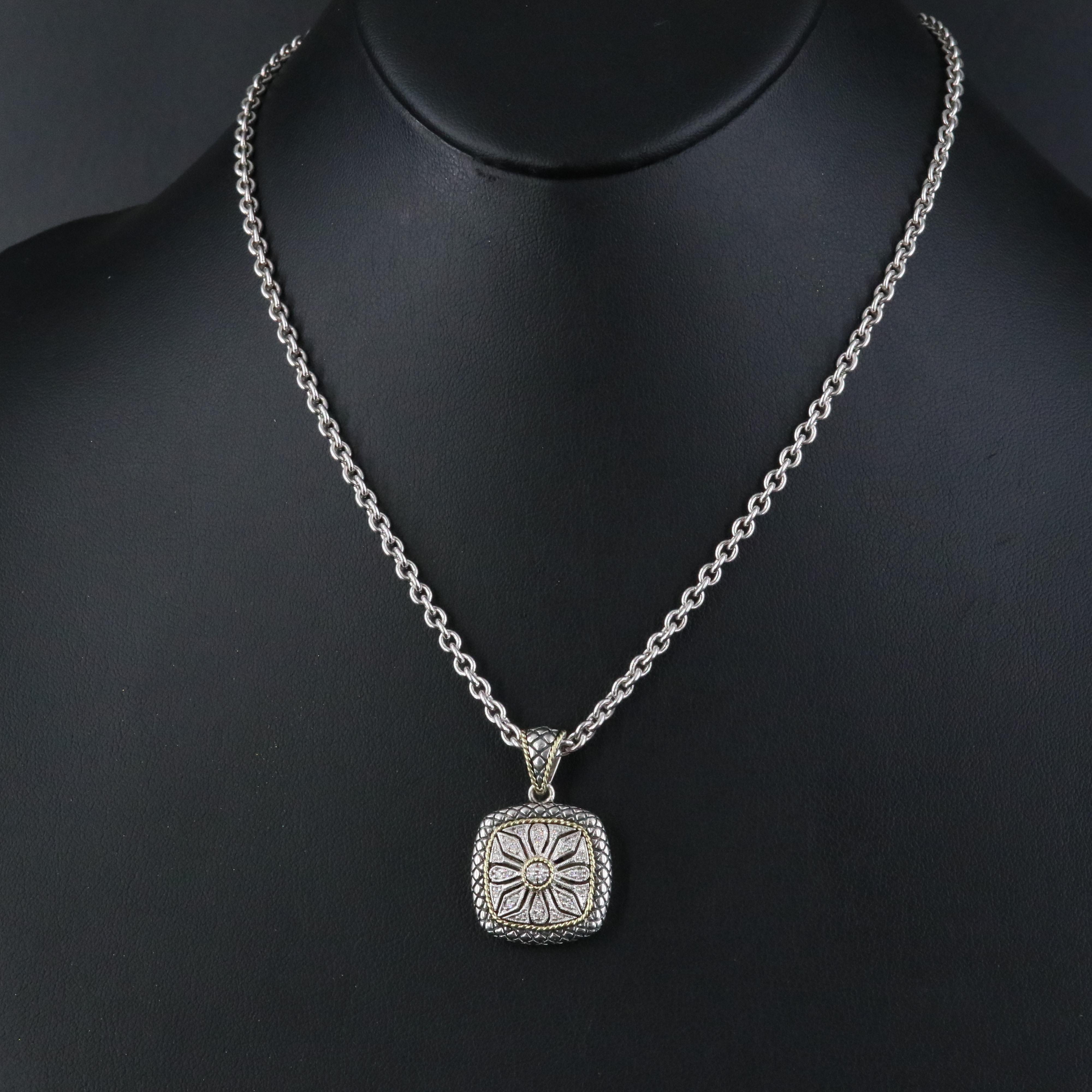 Andrea Candela Sterling Openwork Sunburst Necklace with Diamond and 18K Accents