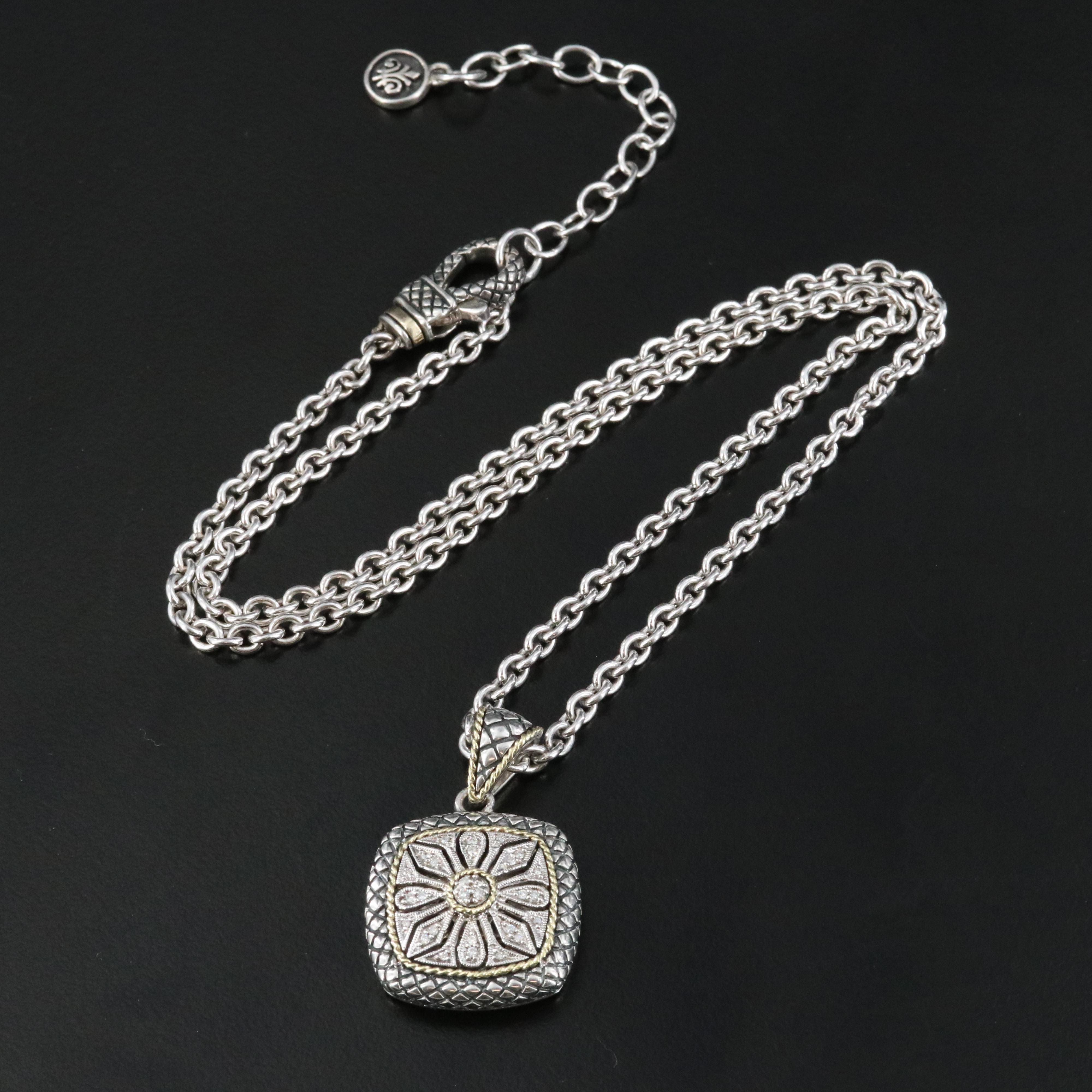 Andrea Candela Sterling Openwork Sunburst Necklace with Diamond and 18K Accents